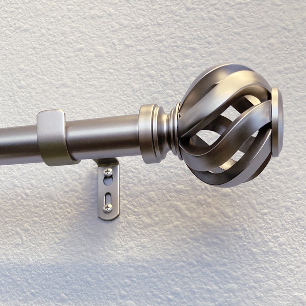 slide 4 of 6, allen + roth 36-in to 72-in Pewter Steel Side Single Curtain Rod with Finials, 1 ct