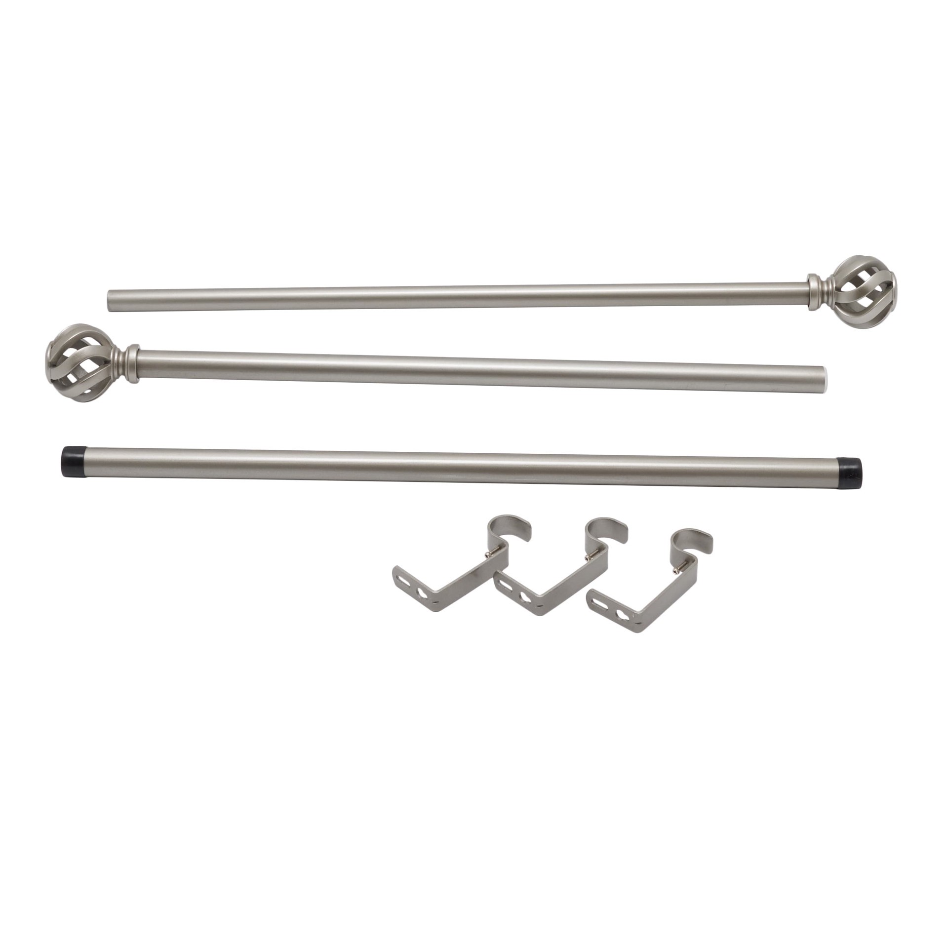 slide 1 of 6, allen + roth 36-in to 72-in Pewter Steel Side Single Curtain Rod with Finials, 1 ct