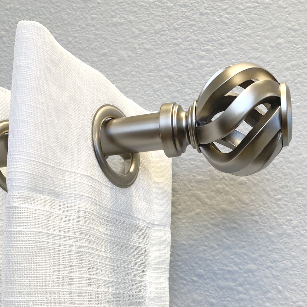 slide 3 of 5, allen + roth 72-in to 144-in Pewter Steel Single Curtain Rod with Finials, 1 ct