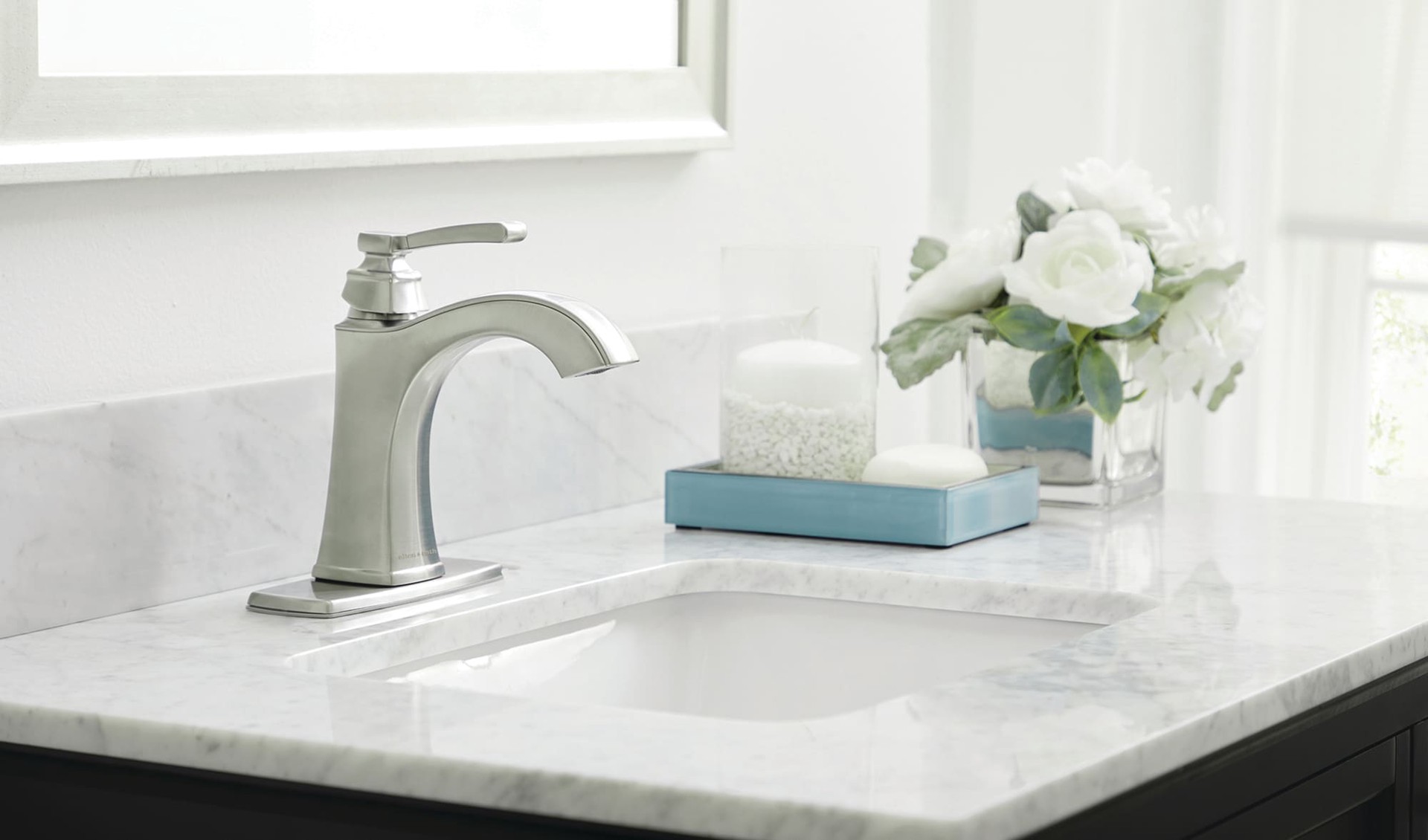 slide 2 of 6, allen + roth Chesler Brushed Nickel Single hole 1-handle WaterSense High-arc Residential Handle Bathroom Sink Faucet with Drain with Deck Plate, 1 ct