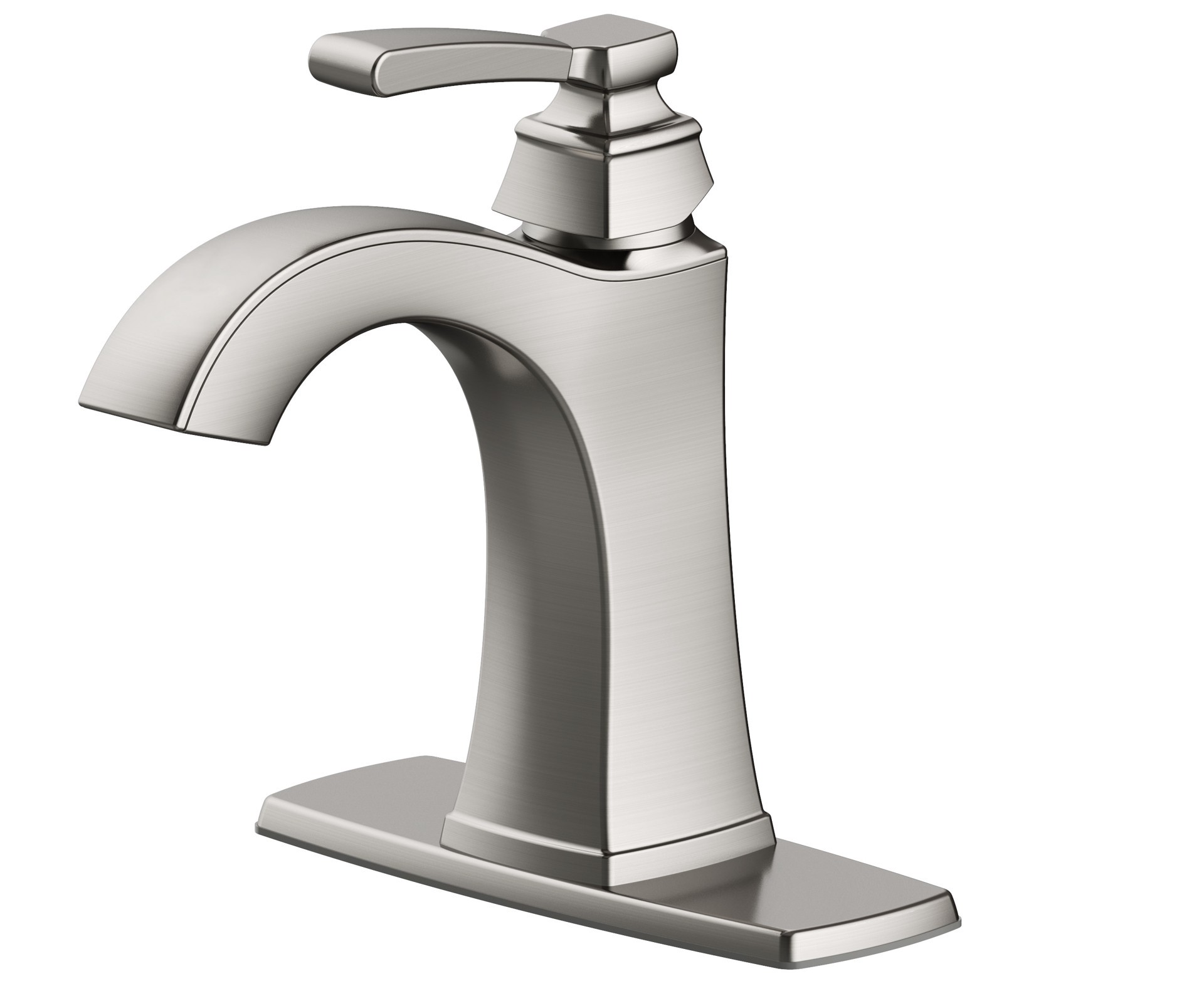 slide 5 of 6, allen + roth Chesler Brushed Nickel Single hole 1-handle WaterSense High-arc Residential Handle Bathroom Sink Faucet with Drain with Deck Plate, 1 ct