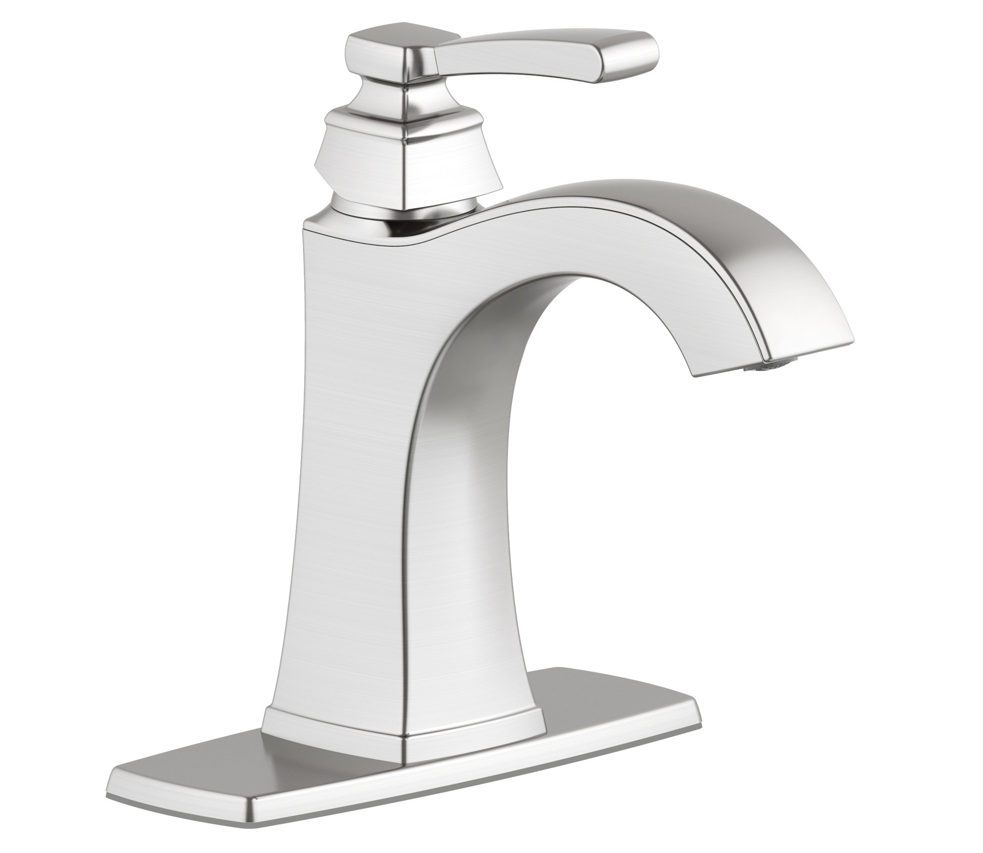 slide 6 of 6, allen + roth Chesler Brushed Nickel Single hole 1-handle WaterSense High-arc Residential Handle Bathroom Sink Faucet with Drain with Deck Plate, 1 ct