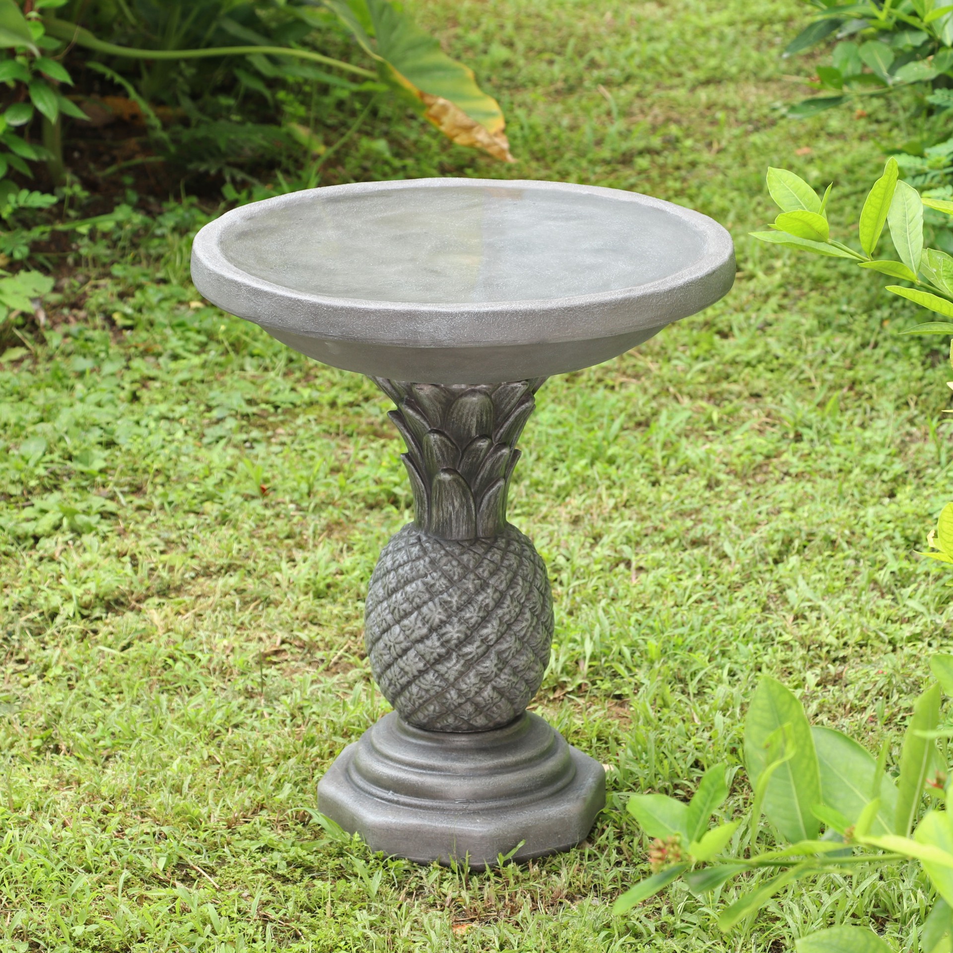 slide 2 of 6, Style Selections Pineapple 20-in H Gray Plastic Complete birdbath, 1 ct