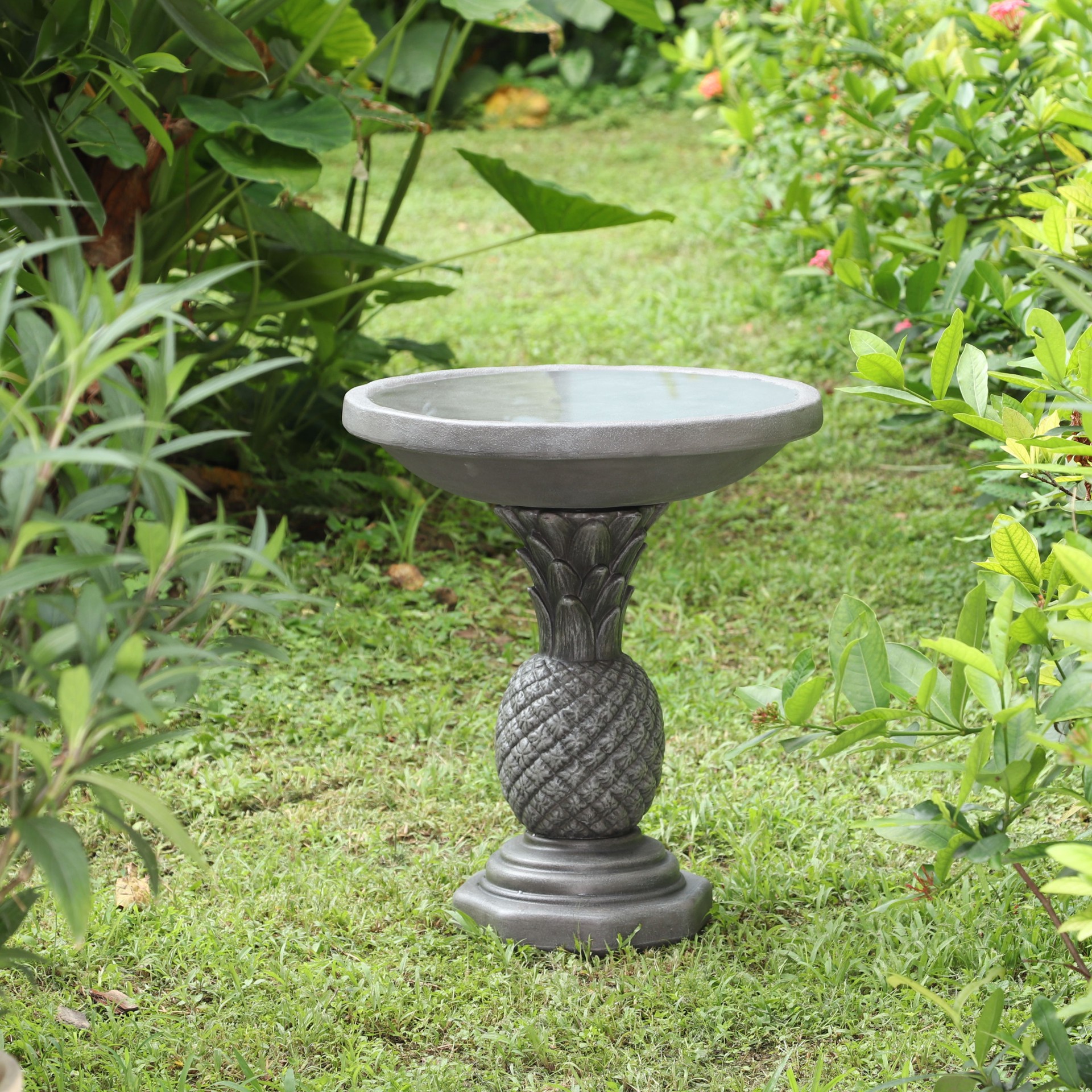 slide 3 of 6, Style Selections Pineapple 20-in H Gray Plastic Complete birdbath, 1 ct