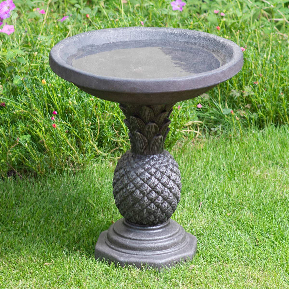 slide 4 of 6, Style Selections Pineapple 20-in H Gray Plastic Complete birdbath, 1 ct