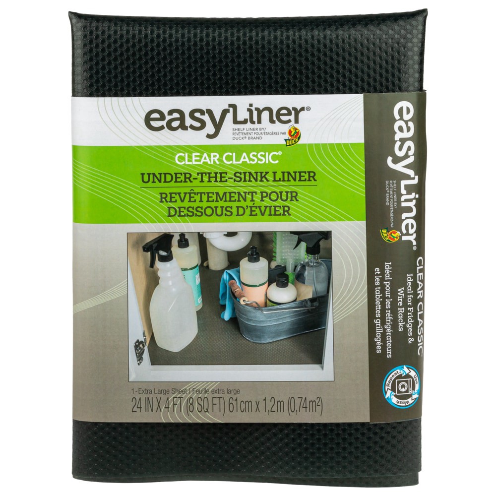 slide 1 of 6, Duck EasyLiner Clear Classic Under the Sink Liner 24-in x 4-ft Black Cabinet mat, 1 ct