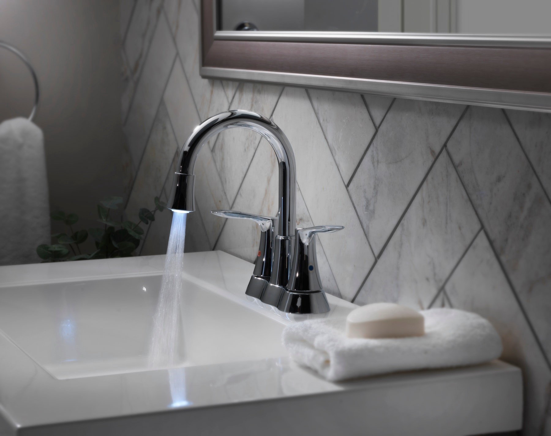 slide 6 of 6, allen + roth Brookes Chrome 4-in centerset 2-handle WaterSense High-arc Residential Handle Bathroom Sink Faucet with Drain, 1 ct