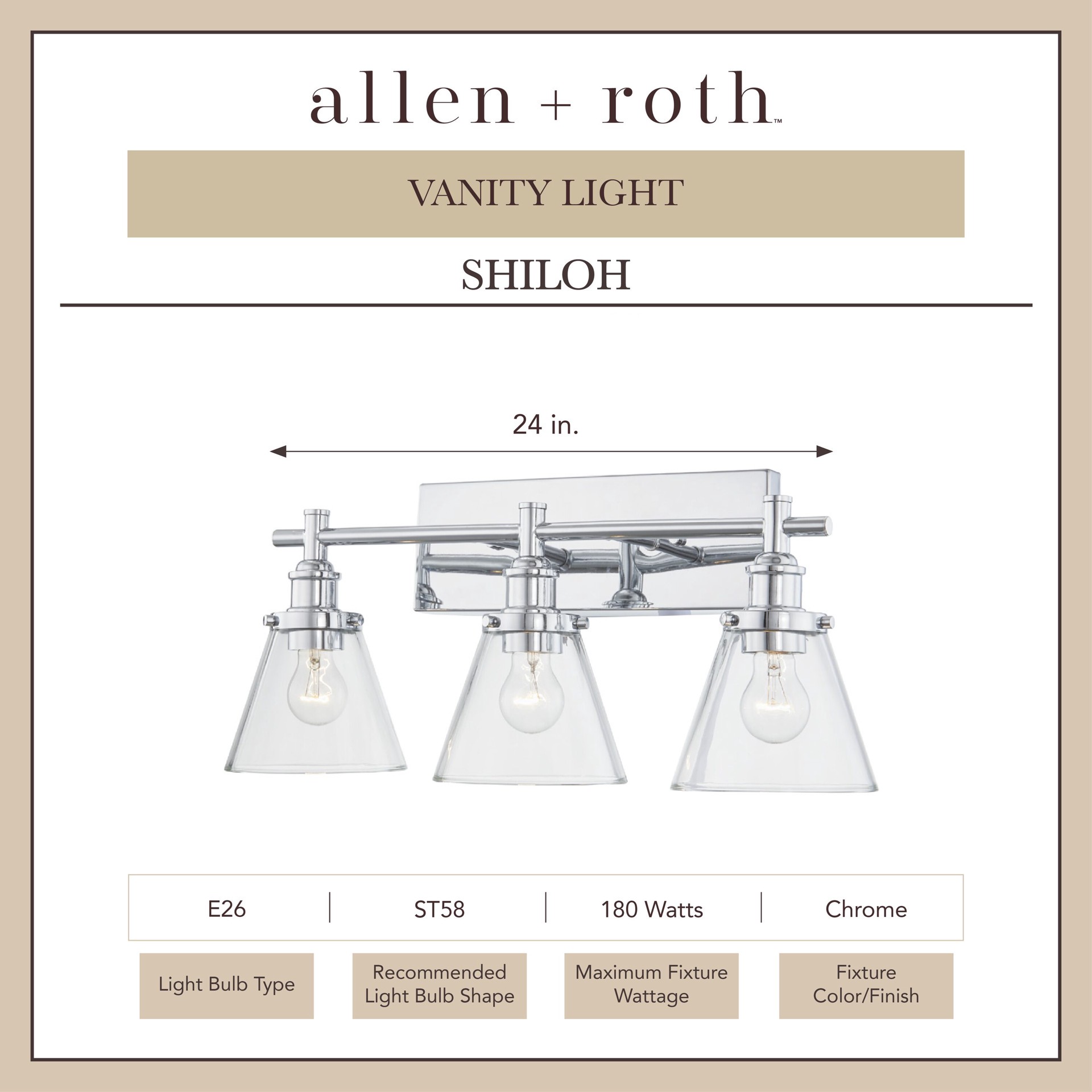 slide 4 of 6, allen + roth Shiloh 24-in 3 -Light Polished Chrome Transitional Vanity light bar, 1 ct