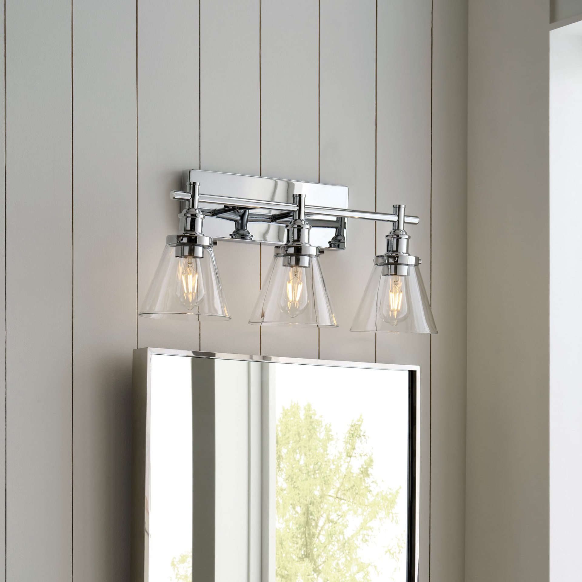 slide 1 of 6, allen + roth Shiloh 24-in 3 -Light Polished Chrome Transitional Vanity light bar, 1 ct