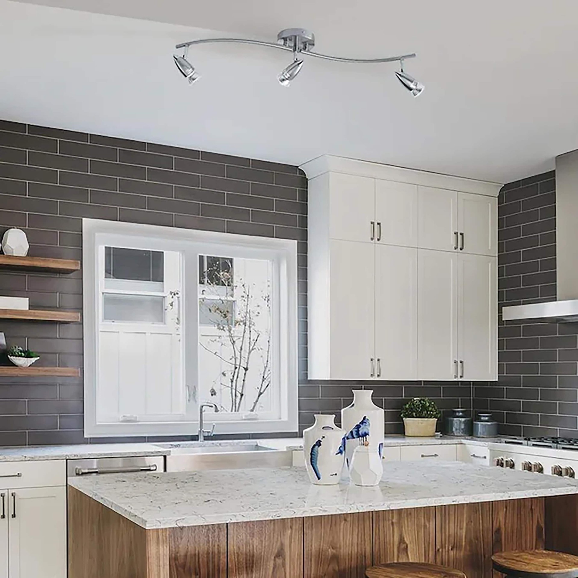 slide 3 of 6, allen + roth 26.5-in 3 -Light Brushed nickel GU10 pin base Modern/contemporary Track Bar, 1 ct