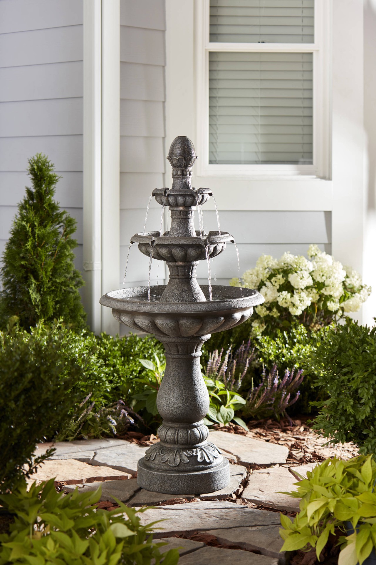 slide 2 of 6, Style Selections 46.3-in H Resin Electric Powered Tiered Outdoor Fountain Pump Included, 1 ct