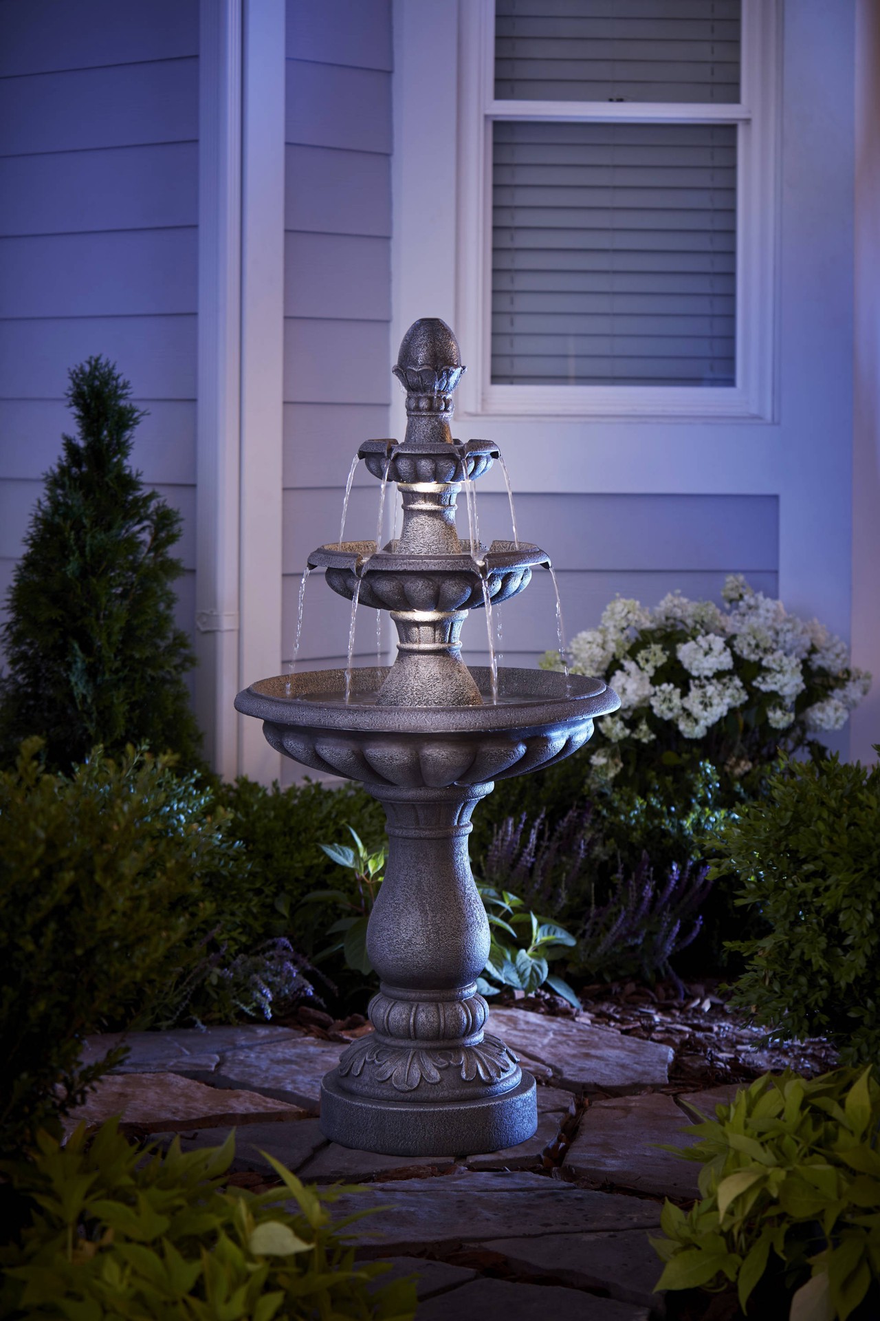 slide 3 of 6, Style Selections 46.3-in H Resin Electric Powered Tiered Outdoor Fountain Pump Included, 1 ct