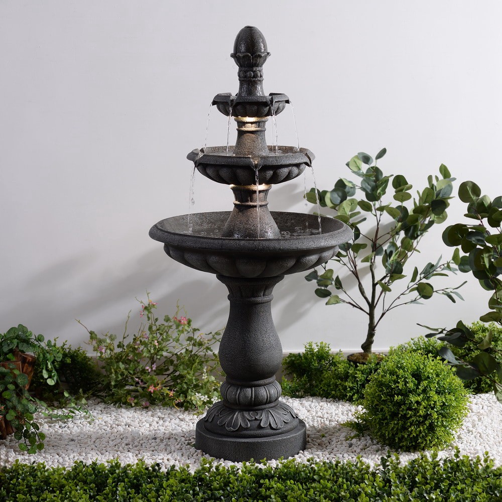 slide 4 of 6, Style Selections 46.3-in H Resin Electric Powered Tiered Outdoor Fountain Pump Included, 1 ct
