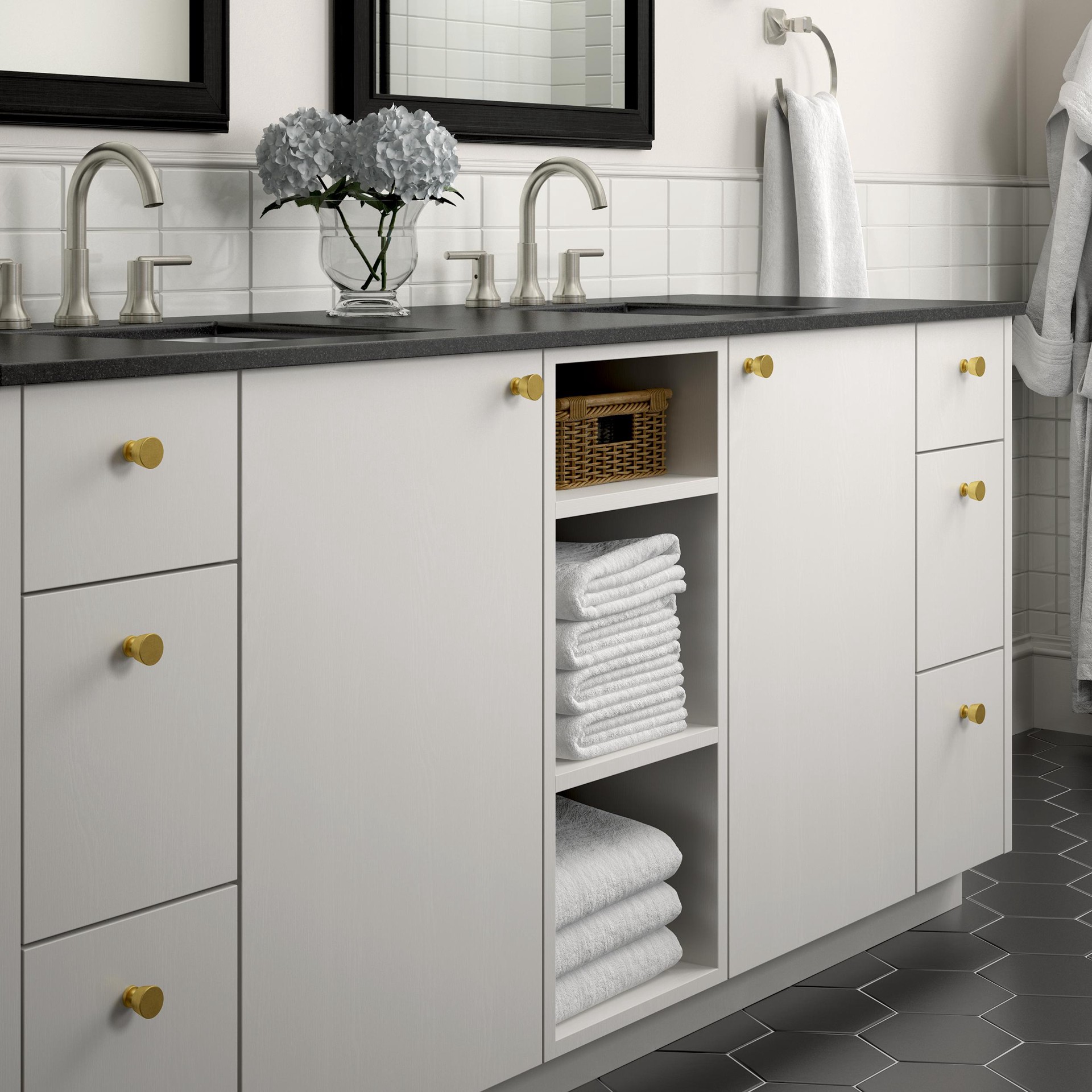 slide 5 of 6, allen + roth Delia 1-1/8-in Brushed Brass Round Cabinet Knob, 1 ct