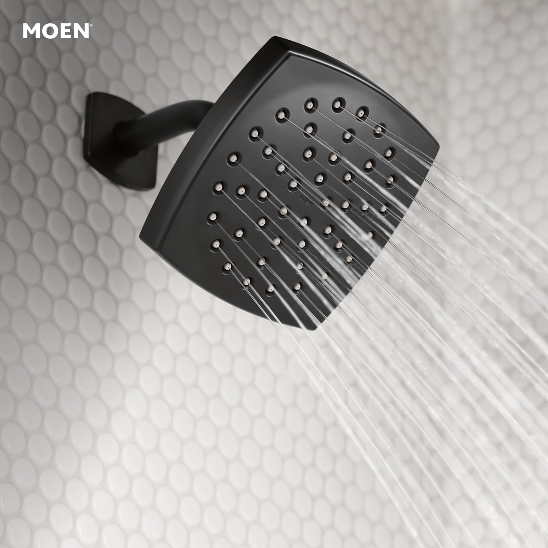 slide 3 of 6, Moen Lindor Matte Black 1-handle 6-in Square Bathtub and shower Faucet (Single Function), 1 ct