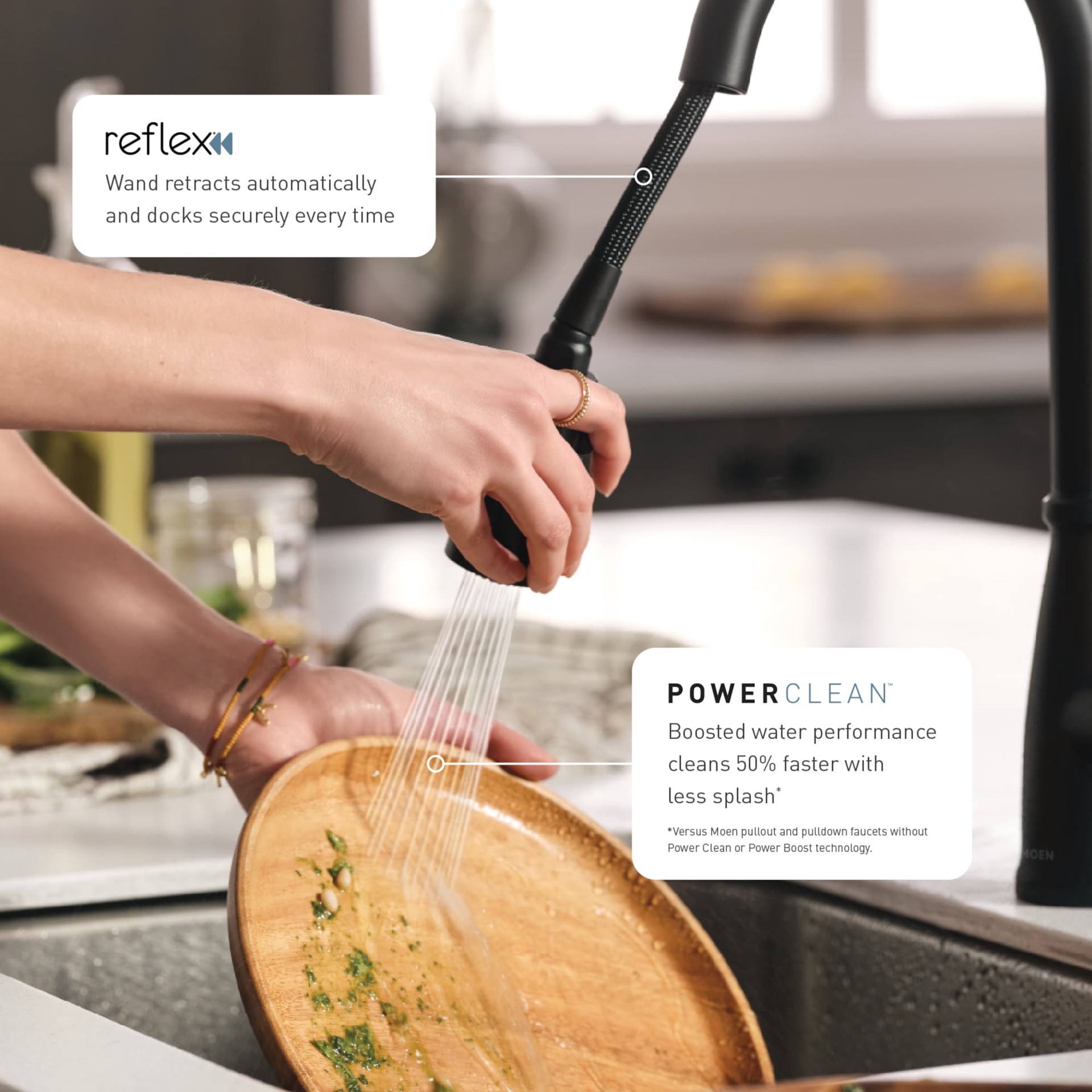 slide 3 of 6, Moen Edwyn Matte Black Single Handle Deck-mount Pull-down Kitchen Faucet with Sprayer ( Deck Plate Included ) (Soap Dispenser Included), 1 ct