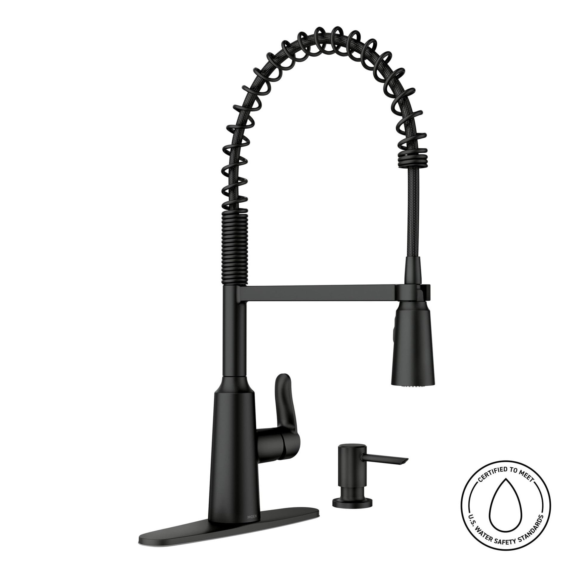 slide 2 of 6, Moen Edwyn Matte Black Single Handle Deck-mount Pull-down Kitchen Faucet with Sprayer (Includes Deck Plate) (Includes Soap Dispenser), 1 ct