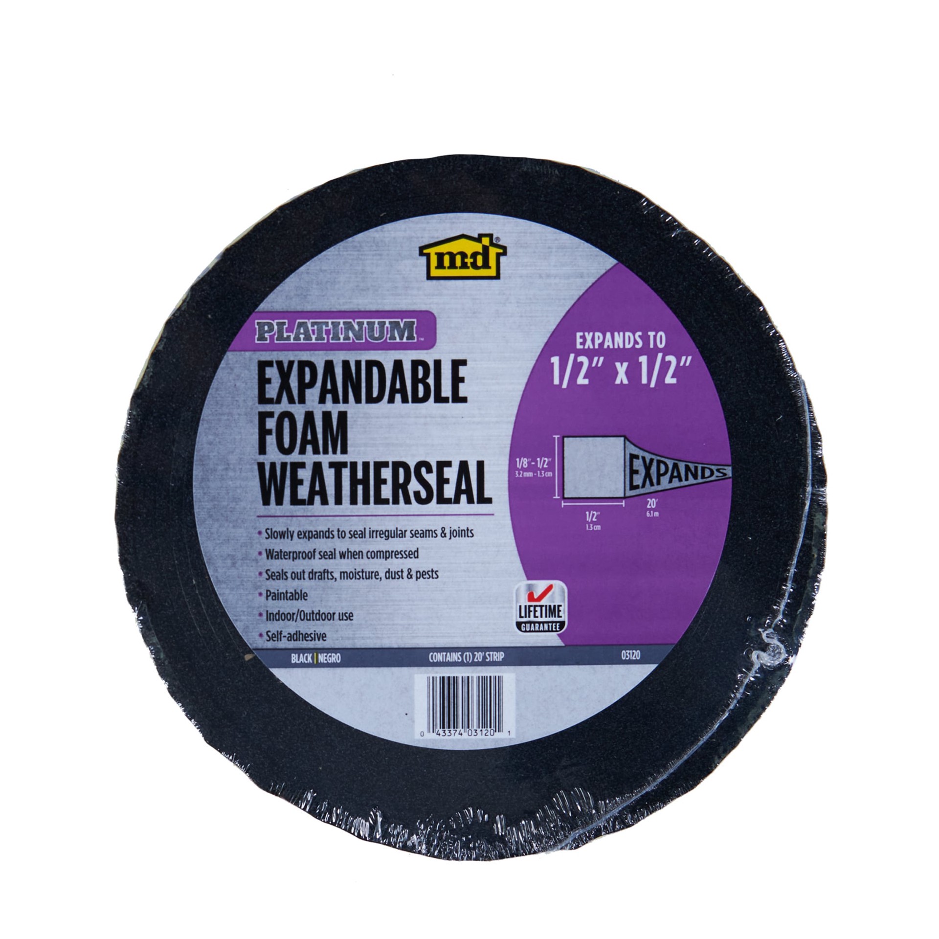 slide 5 of 6, M-D 20-ft x 1/2-in x 1/2-in Black Foam Window Weatherstrip, 1 ct
