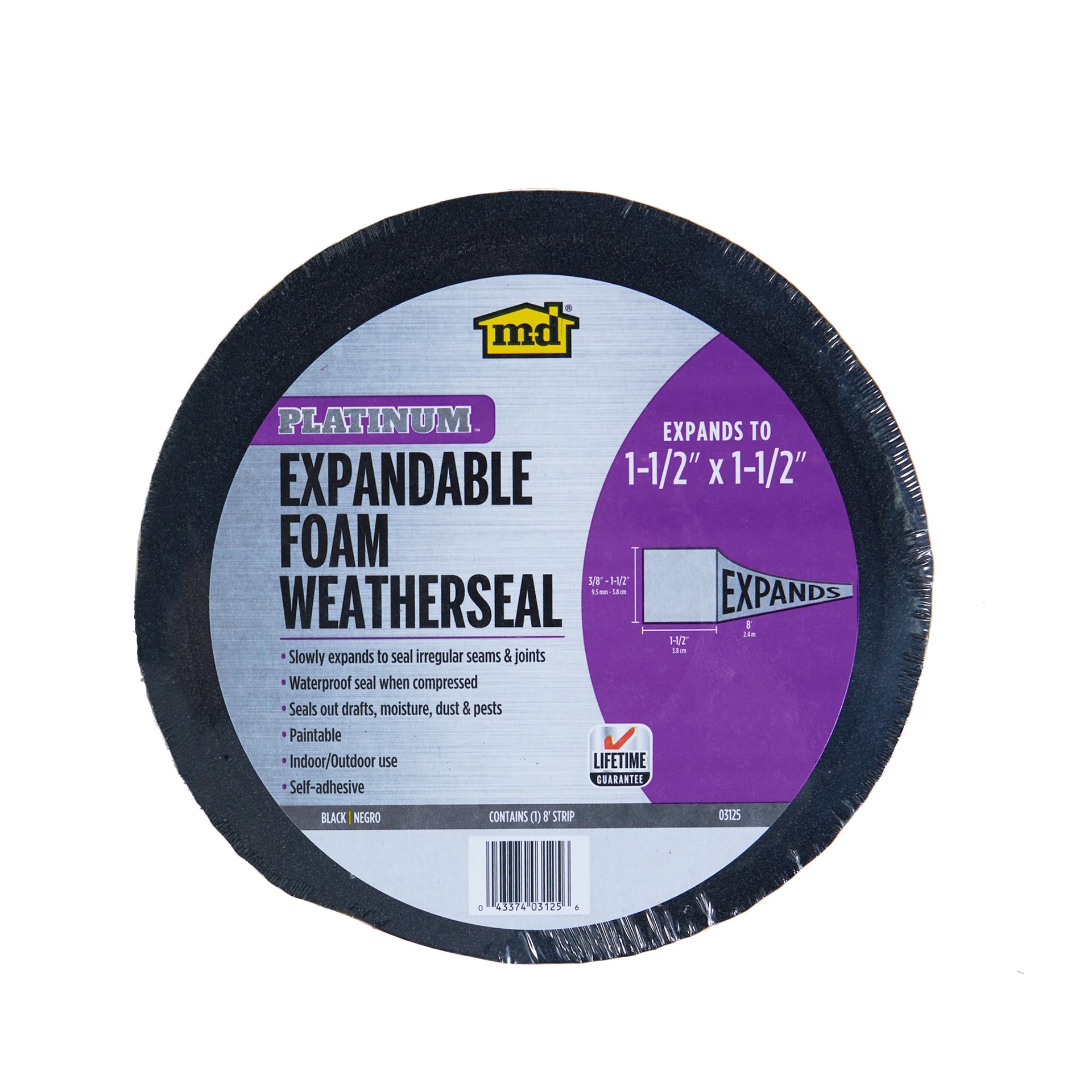 slide 6 of 6, M-D 8-ft x 1-1/2-in x 1-1/2-in Black Foam Window Weatherstrip, 1 ct