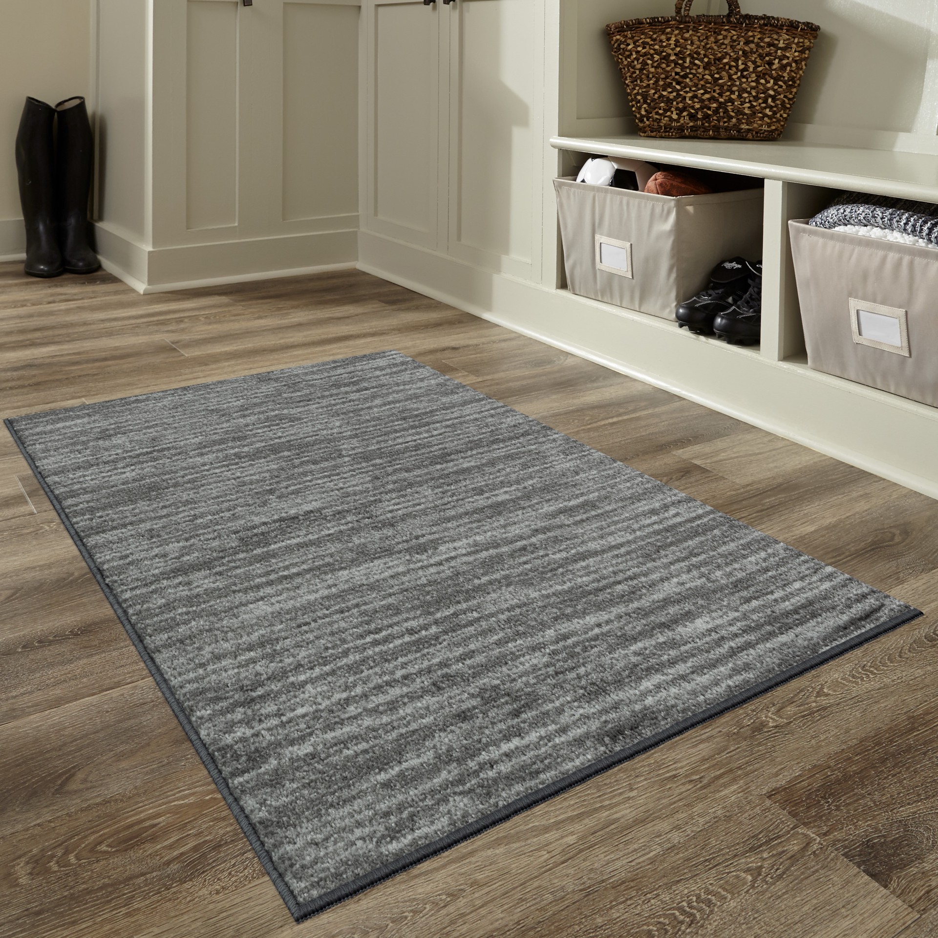 slide 1 of 6, allen + roth 3 x 4 (ft) Tufted Gray Rectangular Indoor Stripe Industrial Machine washable Throw rug, 1 ct