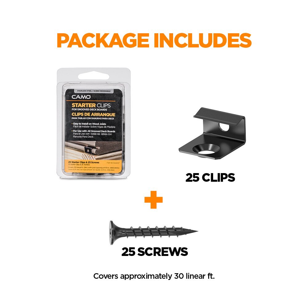 slide 5 of 6, CAMO Starter Clip Starter clips 305 Stainless Steel Hidden Deck Fastener 30 Square feet ( 25 -Pack ), 1 ct