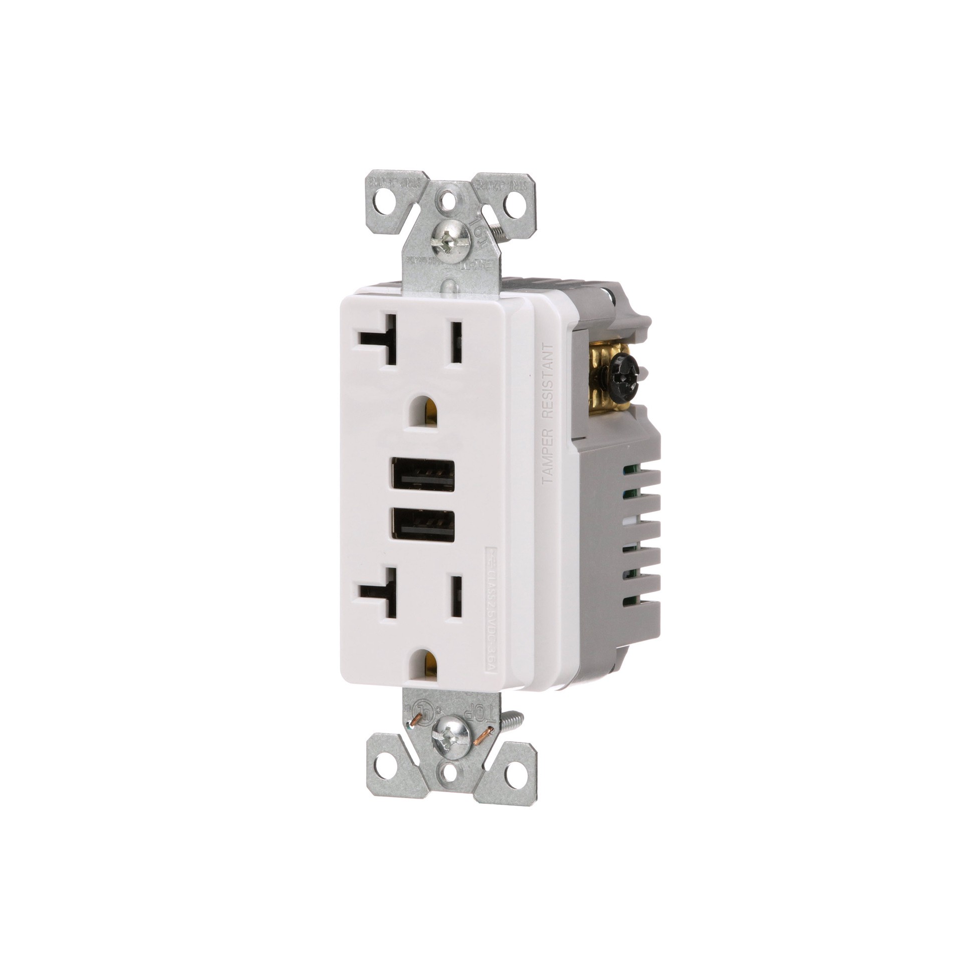 slide 2 of 6, Eaton 20 -Amp 125-volt Tamper Resistant Residential/Commercial Decorator USB outlet Dual Type A , White, 1 ct