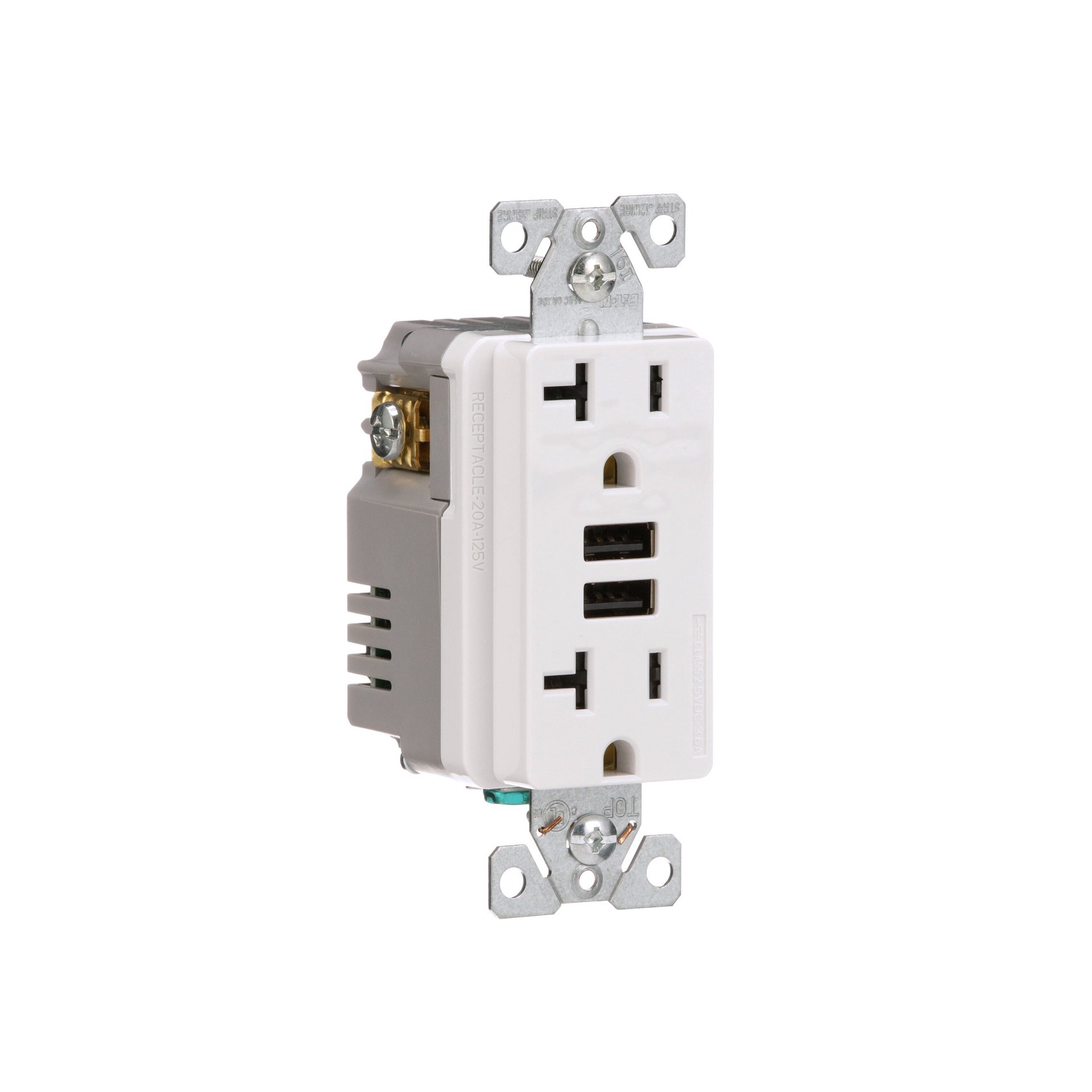 slide 6 of 6, Eaton 20 -Amp 125-volt Tamper Resistant Residential/Commercial Decorator USB outlet Dual Type A , White, 1 ct