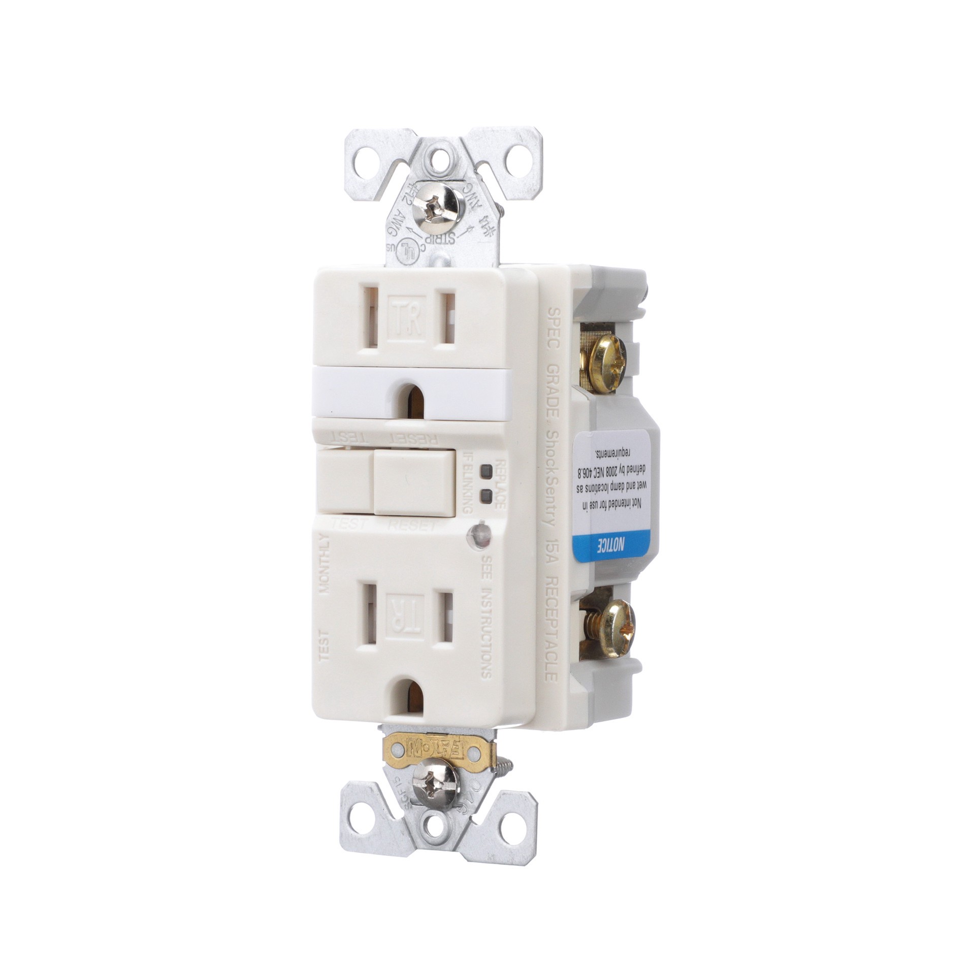 slide 2 of 6, Eaton 15 -Amp 125-volt Tamper Resistant GFCI Residential/Commercial Decorator Outlet with night light , Light almond, 1 ct