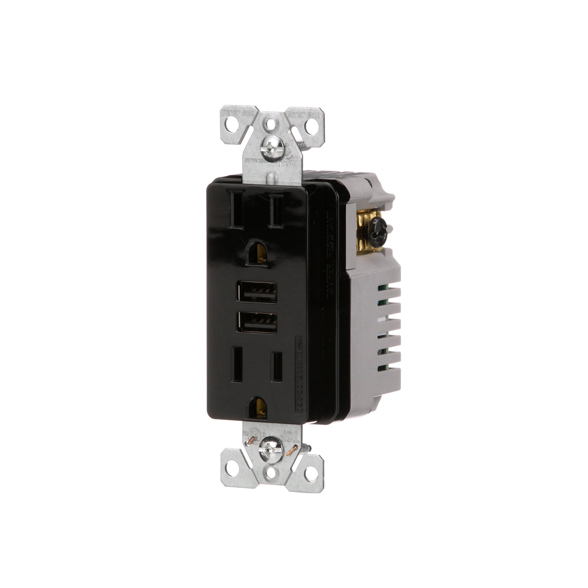 slide 2 of 6, Eaton 15 -Amp 125-volt Tamper Resistant Residential/Commercial Decorator USB outlet Dual Type A , Black, 1 ct