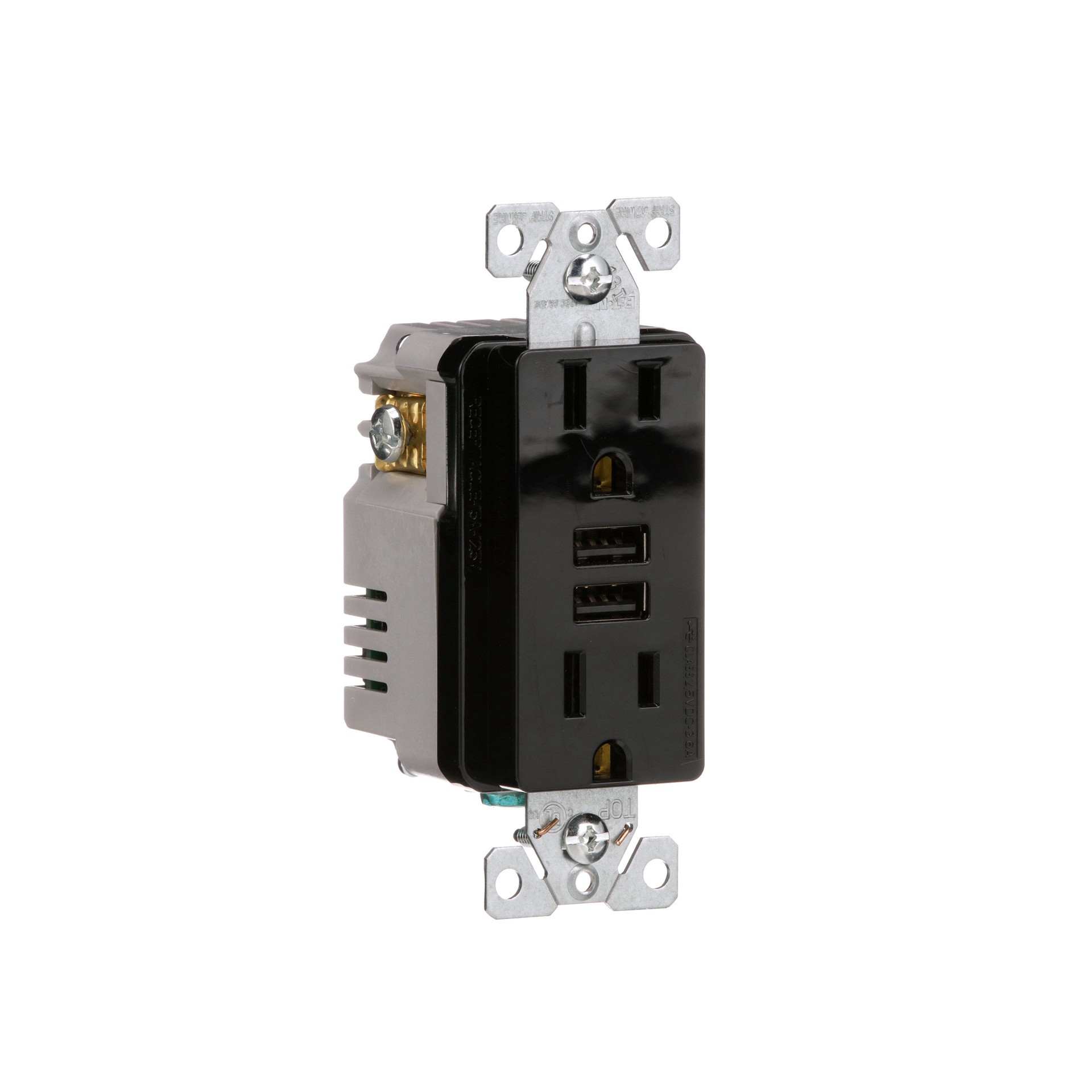 slide 6 of 6, Eaton 15 -Amp 125-volt Tamper Resistant Residential/Commercial Decorator USB outlet Dual Type A , Black, 1 ct