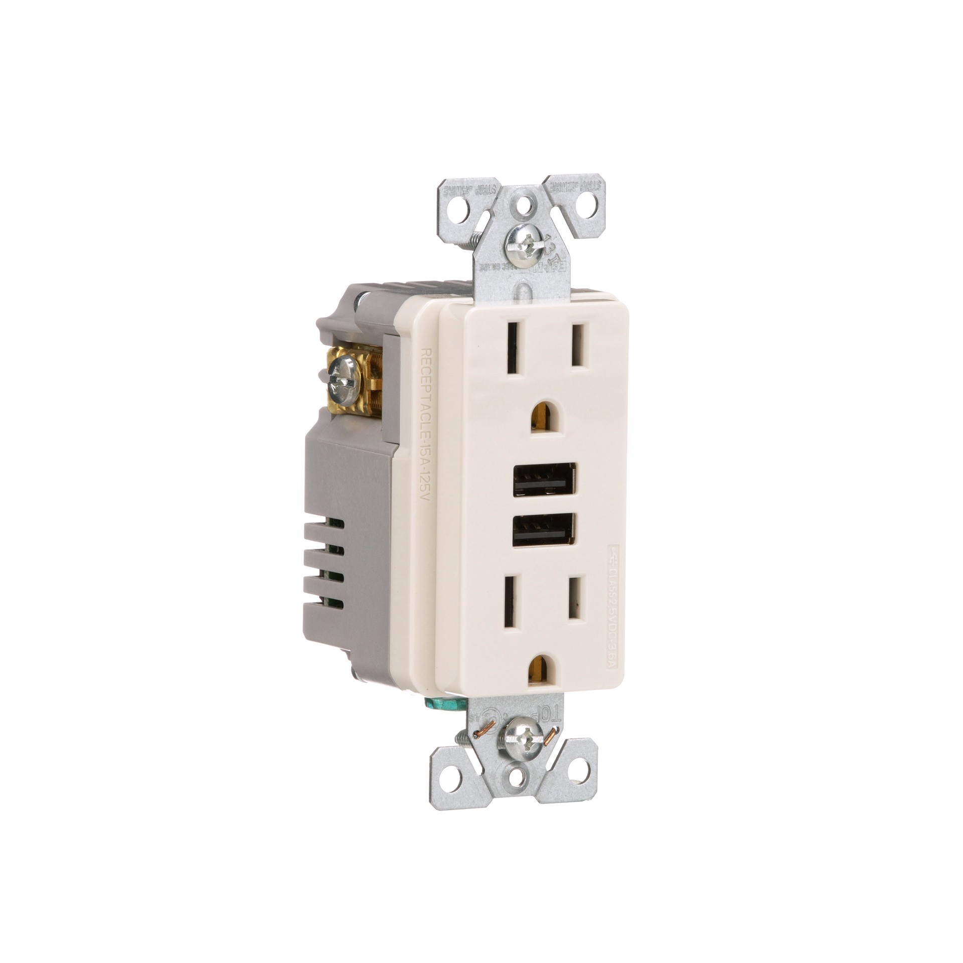 slide 6 of 6, Eaton 15 -Amp 125-volt Tamper Resistant Residential/Commercial Decorator USB outlet Dual Type A , Light almond, 1 ct