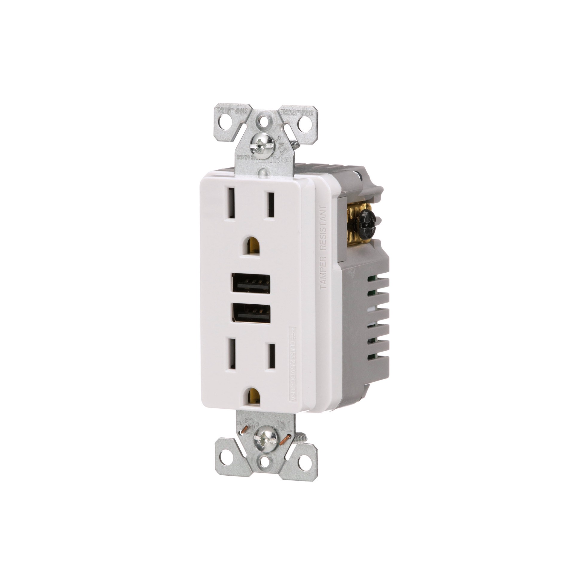 slide 2 of 6, Eaton 15 -Amp 125-volt Tamper Resistant Residential/Commercial Decorator USB outlet Dual Type A , White 3 -Pack, 1 ct