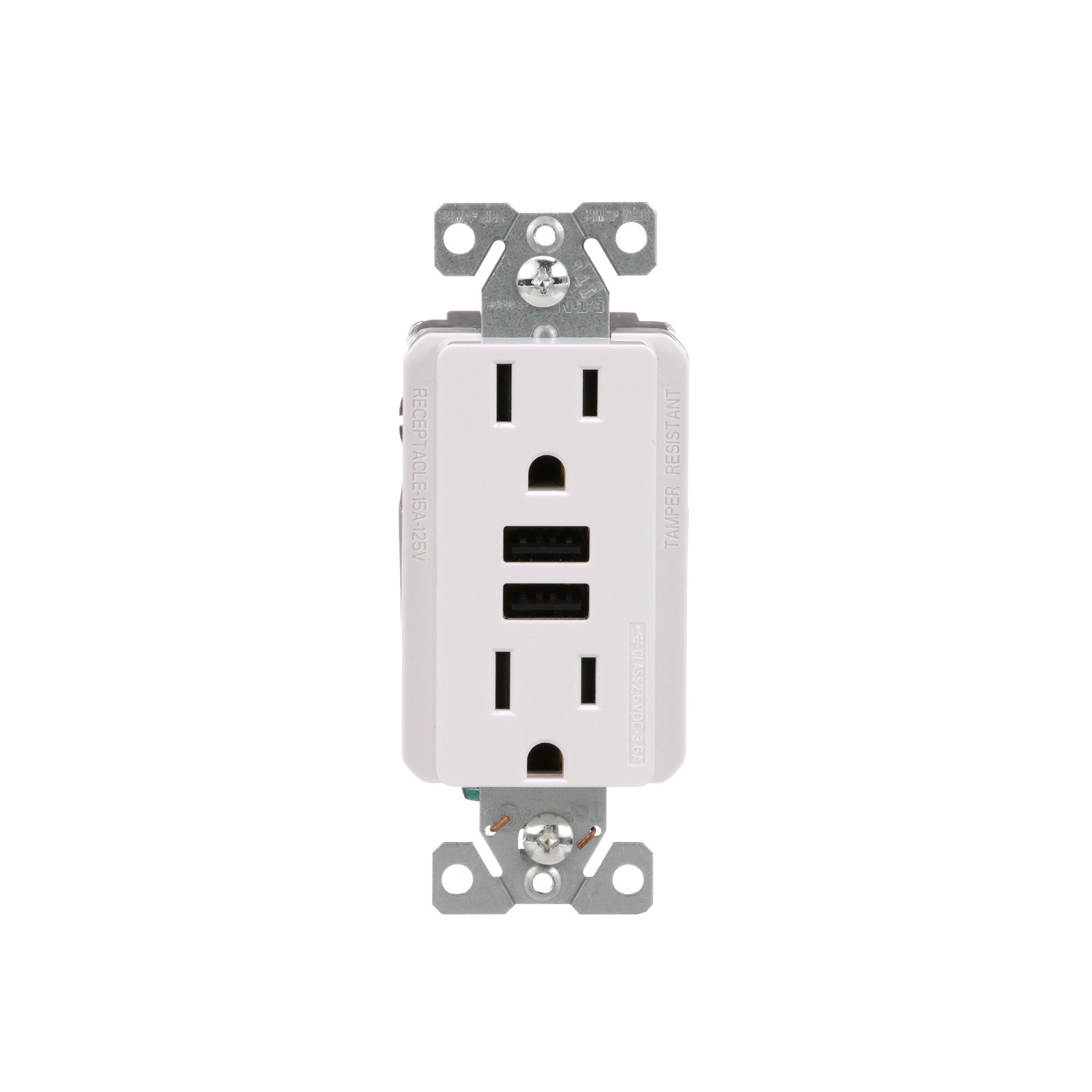 slide 1 of 6, Eaton 15 -Amp 125-volt Tamper Resistant Residential/Commercial Decorator USB outlet Dual Type A , White 3 -Pack, 1 ct