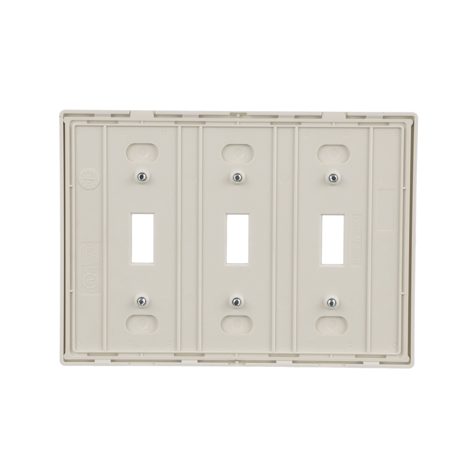 slide 4 of 6, Eaton 3 -Gang Midsize Size Light almond Polycarbonate Indoor Screwless Toggle Wall Plate, 1 ct