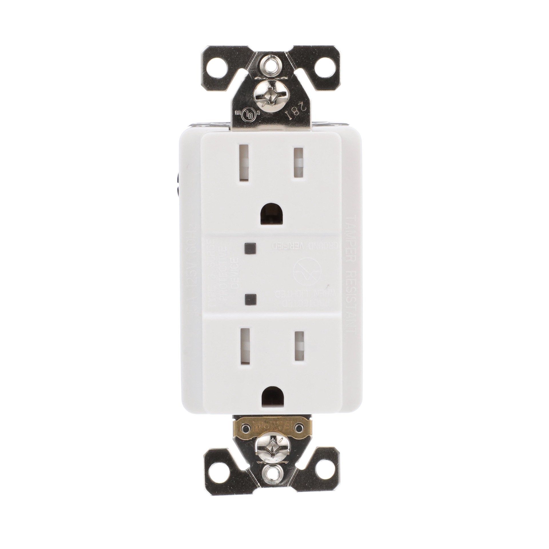 slide 1 of 6, Eaton 15 -Amp 125-volt Tamper Resistant Residential/Commercial Duplex Surge Outlet , White, 1 ct