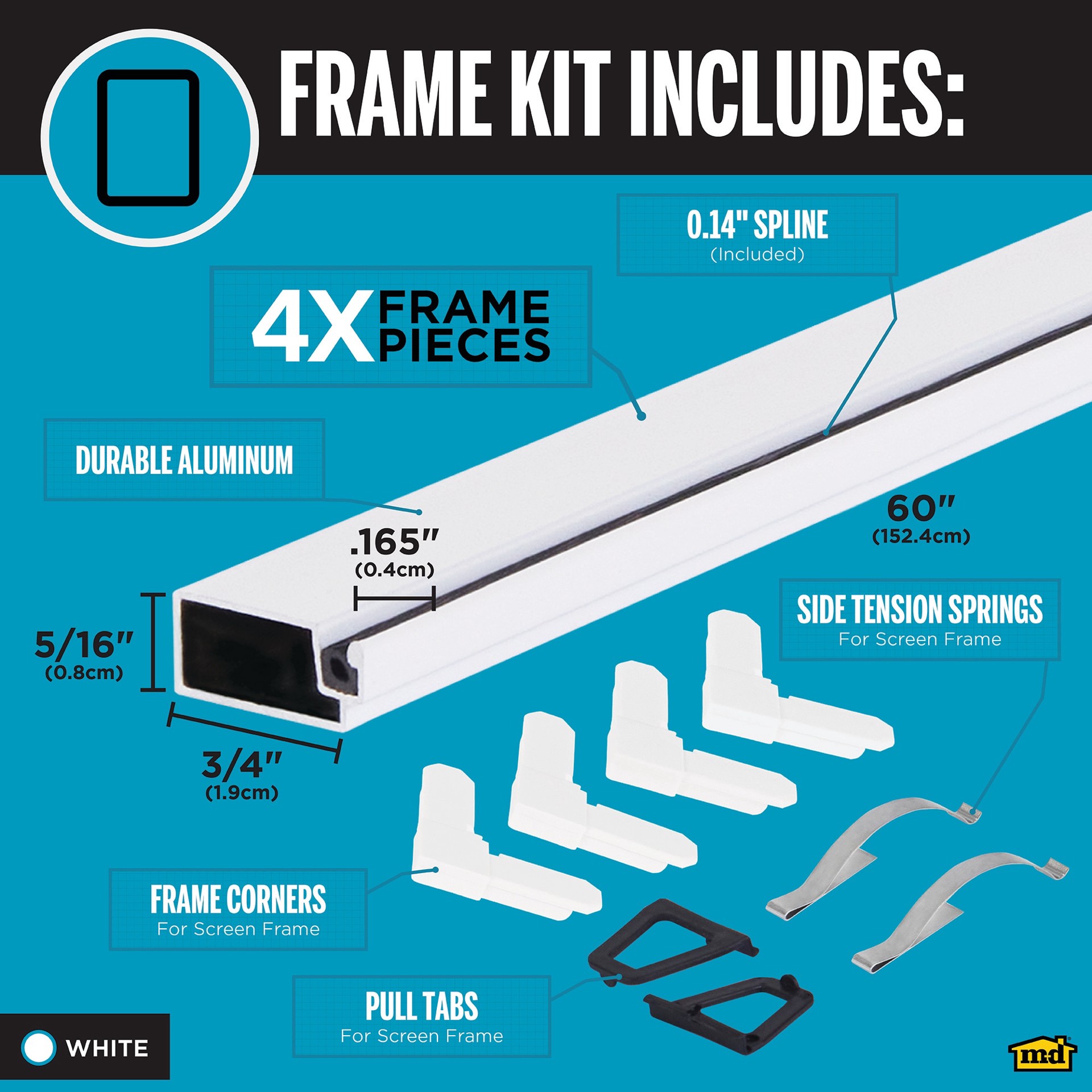 slide 2 of 6, M-D 5/16-in x 5-ft White Aluminum Replacement screen kit, 1 ct