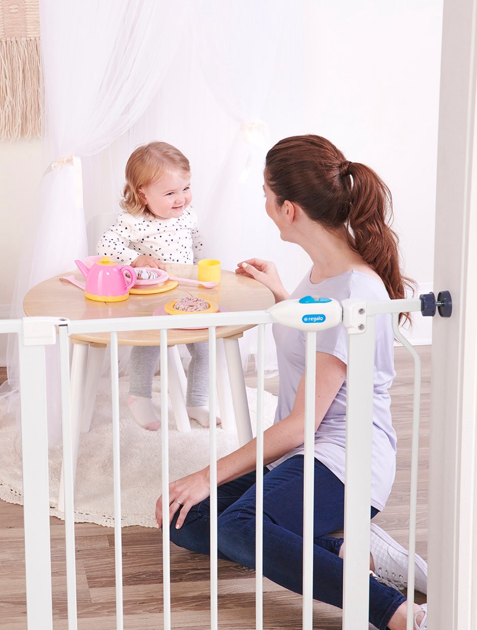 slide 4 of 4, Regalo 1160 38.5-in x 30-in Pressure Mounted White Metal Safety Gate, 1 ct