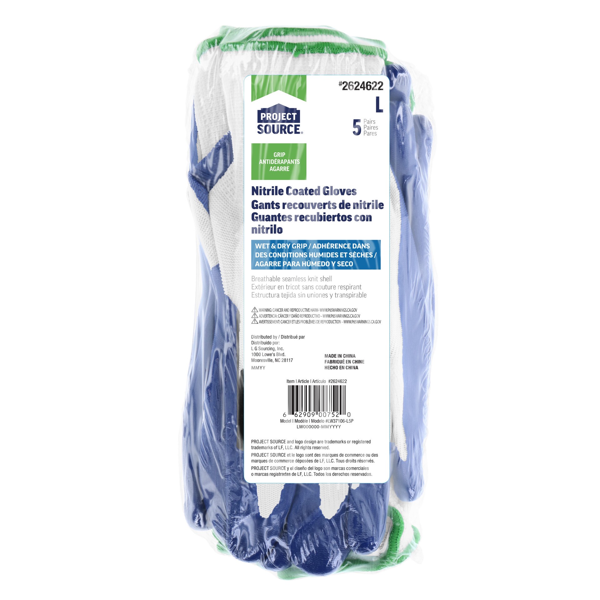 slide 2 of 5, Project Source Large Blue Nitrile dipped Polyester 5 -Pairs, 1 ct