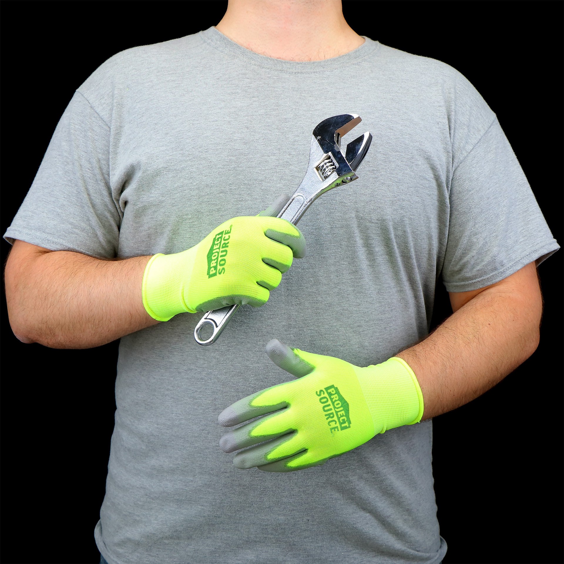 slide 2 of 6, Project Source Large Yellow Polyurethane dipped Polyester 5 -Pairs, 1 ct