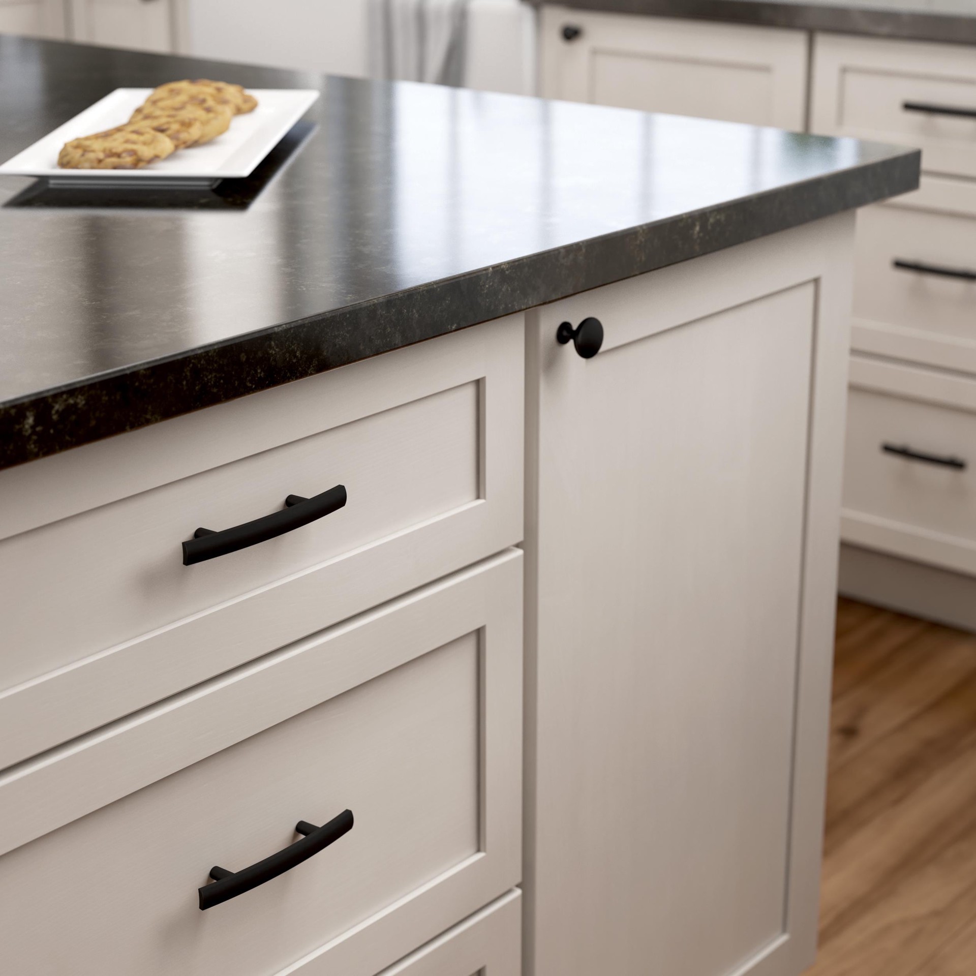 slide 2 of 6, allen + roth Amelia 3-in , 76mm Center to Center Matte Black Cylindrical Bar Drawer Pull 6 -Pack, 1 ct