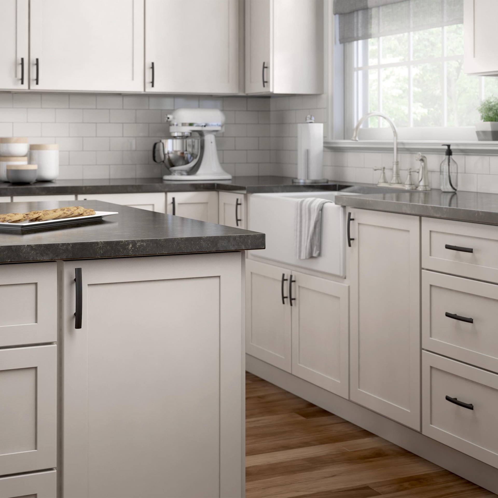 slide 5 of 6, allen + roth Amelia 3-in , 76mm Center to Center Matte Black Cylindrical Bar Drawer Pull 6 -Pack, 1 ct