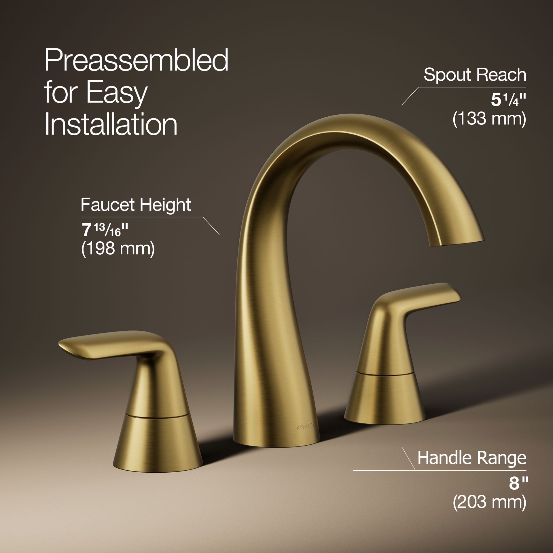 slide 3 of 6, KOHLER Avail Vibrant Brushed Moderne Brass Widespread 2-handle WaterSense Mid-arc Residential Handle Bathroom Sink Faucet with Drain, 1 ct