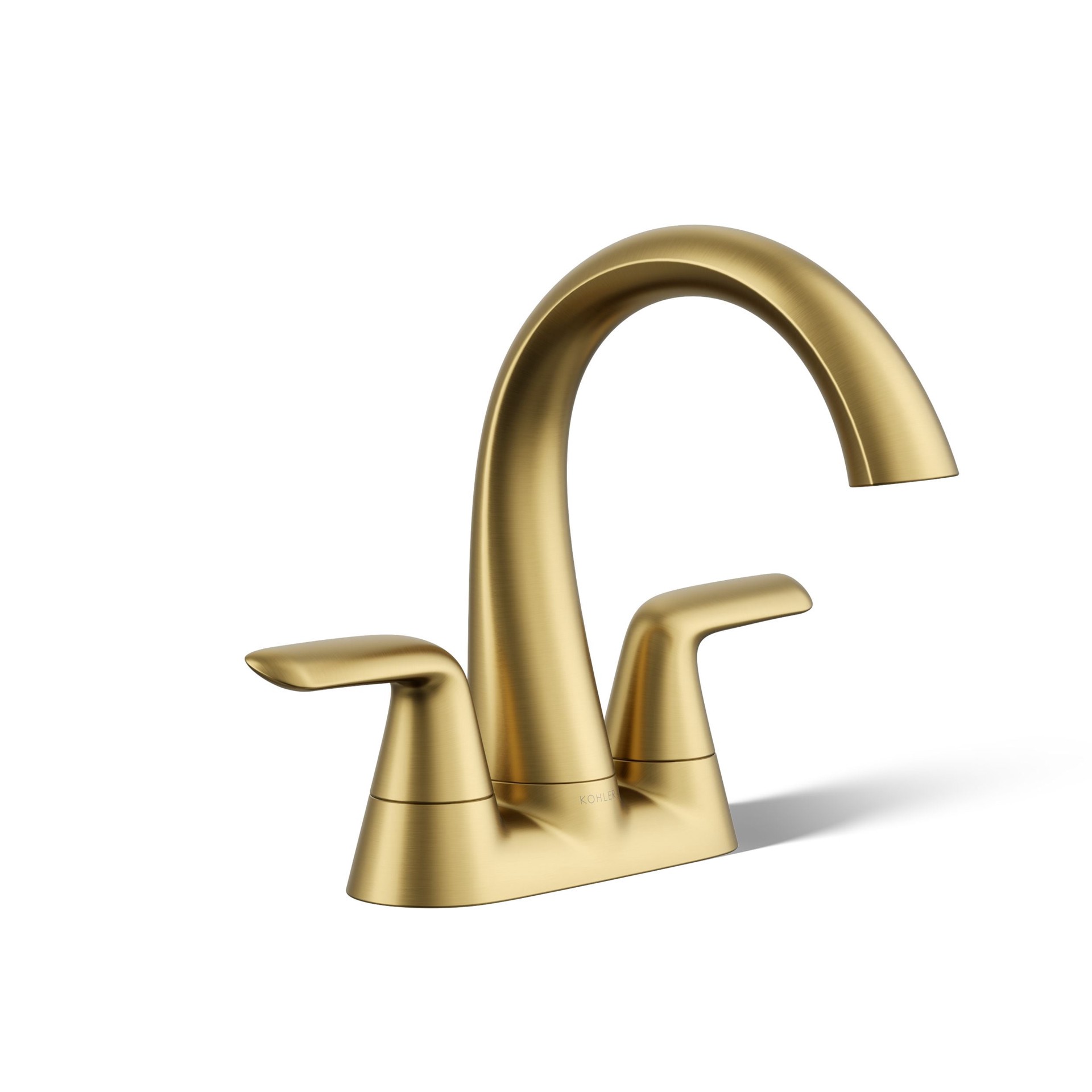 slide 2 of 6, KOHLER Avail Vibrant Brushed Moderne Brass 4-in centerset 2-handle WaterSense Mid-arc Residential Handle Bathroom Sink Faucet with Drain, 1 ct