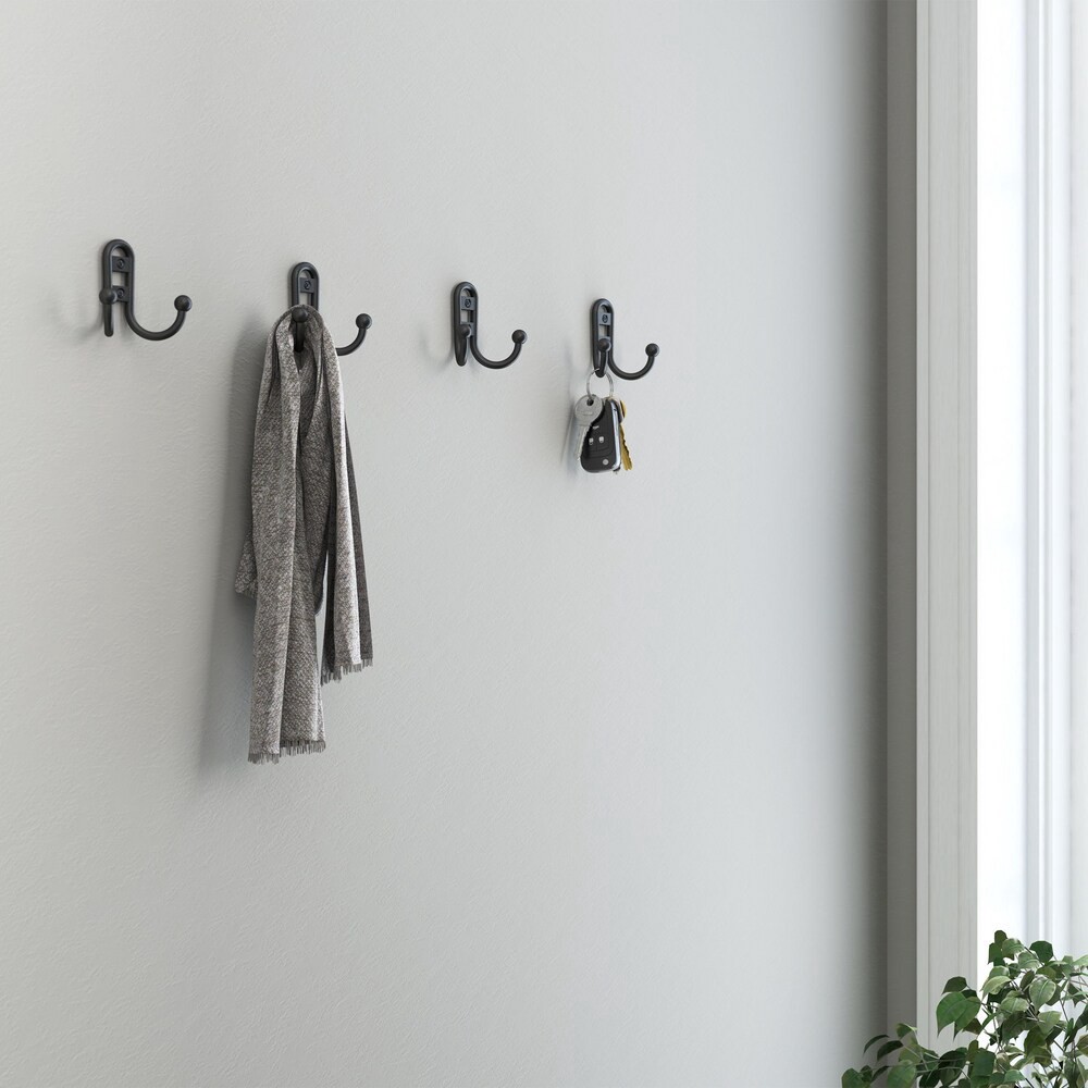 slide 2 of 6, allen + roth 2 -Hook 1.02-in x 2.69-in H Matte Black Decorative Wall Hook ( 25-lb Capacity), 1 ct