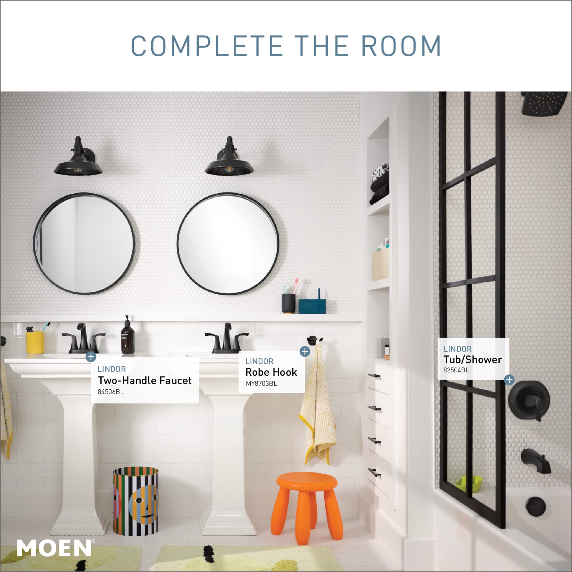 slide 3 of 6, Moen Lindor Matte Black 4-in centerset 2-handle WaterSense High-arc Residential Handle Bathroom Sink Faucet with Drain, 1 ct