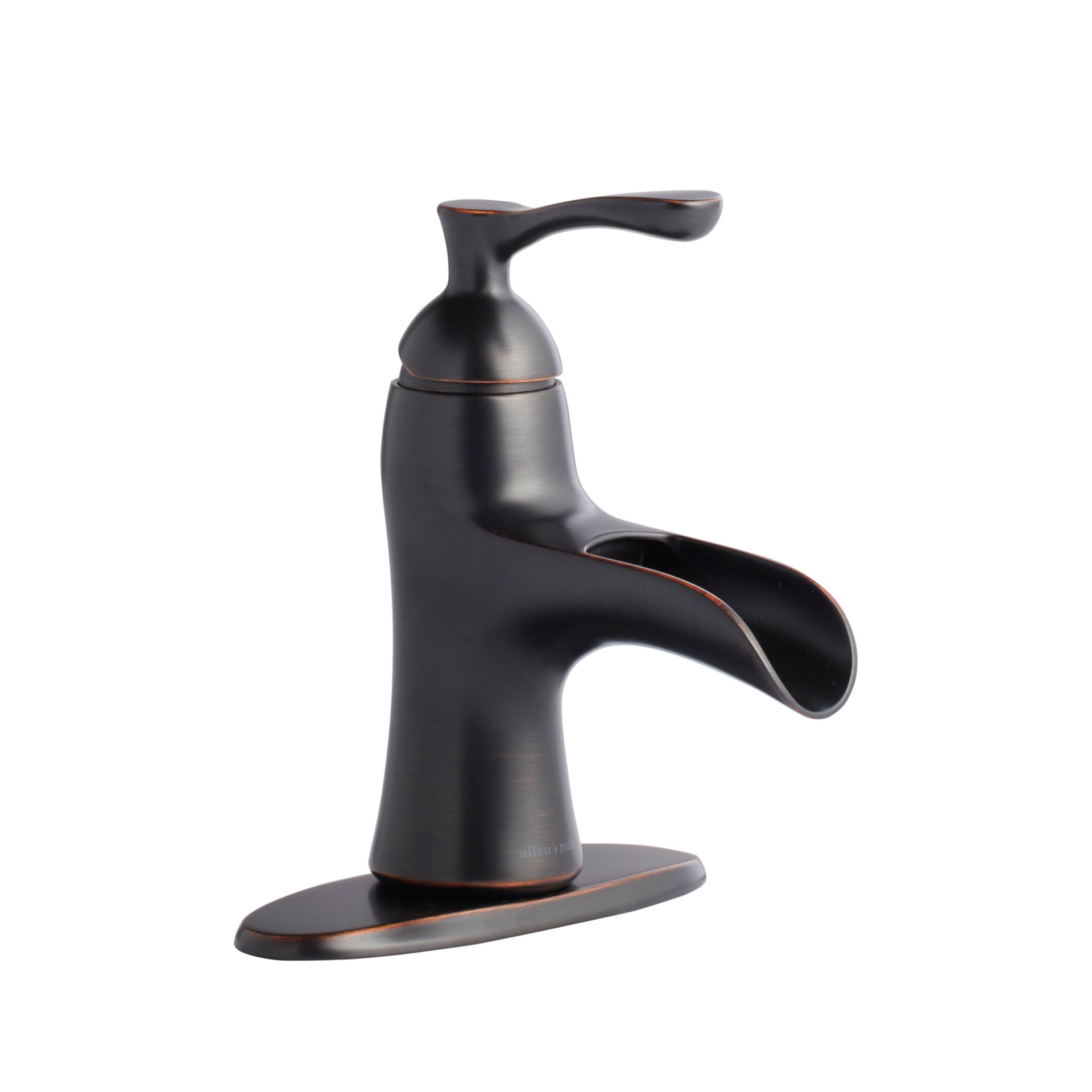 slide 1 of 6, allen + roth Sumter Oil-rubbed bronze 4-in centerset 1-handle WaterSense Waterfall Residential Handle Bathroom Sink Faucet with Drain with Deck Plate, 1 ct