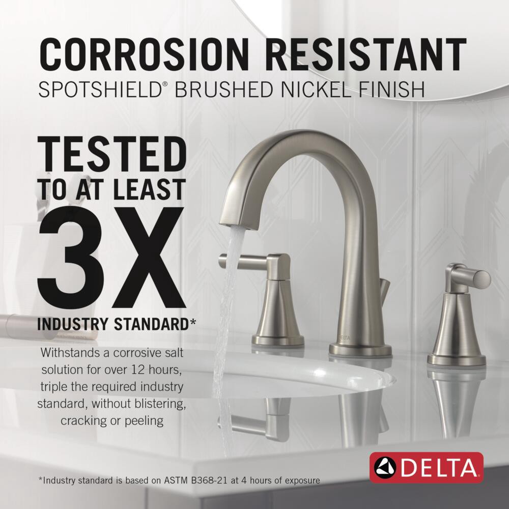slide 3 of 6, Delta Becker Spotshield Brushed Nickel Widespread 2-handle WaterSense Mid-arc Residential Handle Bathroom Sink Faucet with Drain, 1 ct