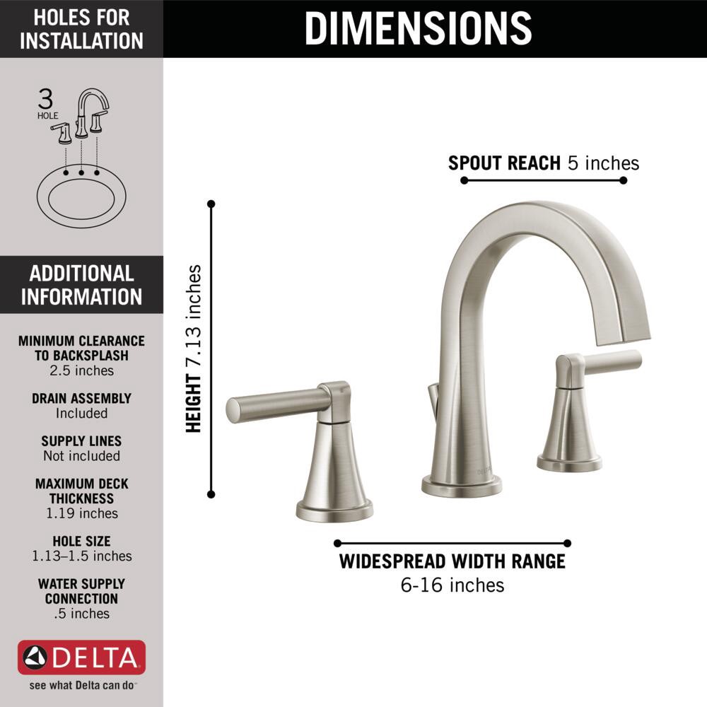 slide 6 of 6, Delta Becker Spotshield Brushed Nickel Widespread 2-handle WaterSense Mid-arc Residential Handle Bathroom Sink Faucet with Drain, 1 ct