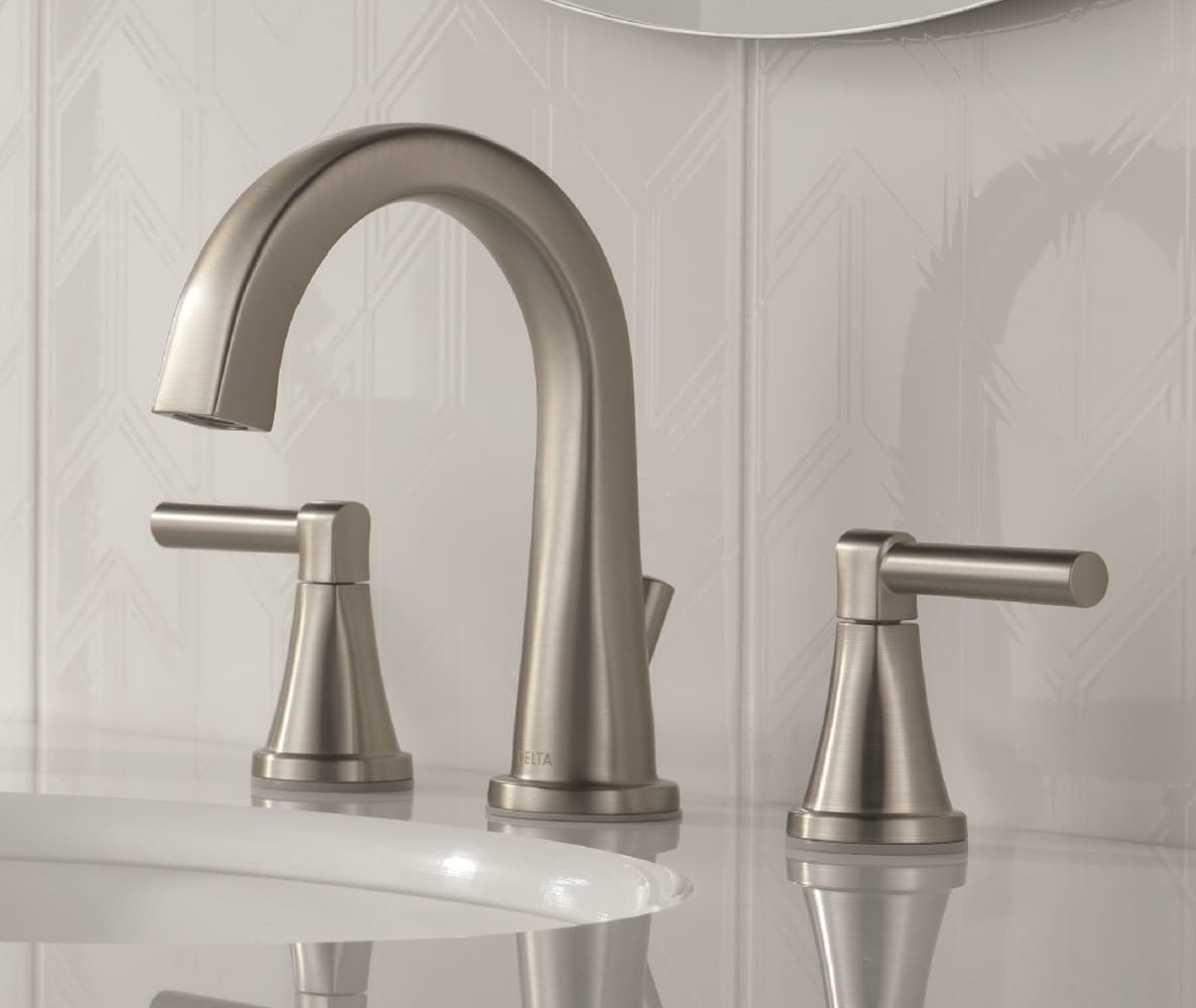 slide 1 of 6, Delta Becker Spotshield Brushed Nickel Widespread 2-handle WaterSense Mid-arc Residential Handle Bathroom Sink Faucet with Drain, 1 ct