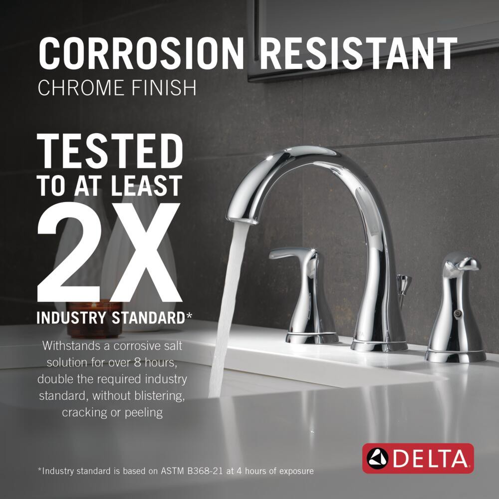 slide 2 of 6, Delta Foundations Chrome Widespread 2-handle WaterSense Mid-arc Residential Handle Bathroom Sink Faucet with Drain, 1 ct